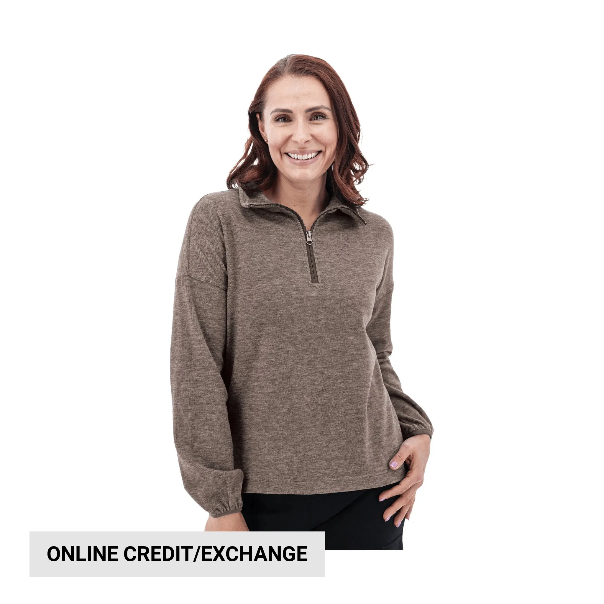 Aventura Women's McKenna Quarter Zip Fleece Pullover - Black Coffee marbled Timeless Bold