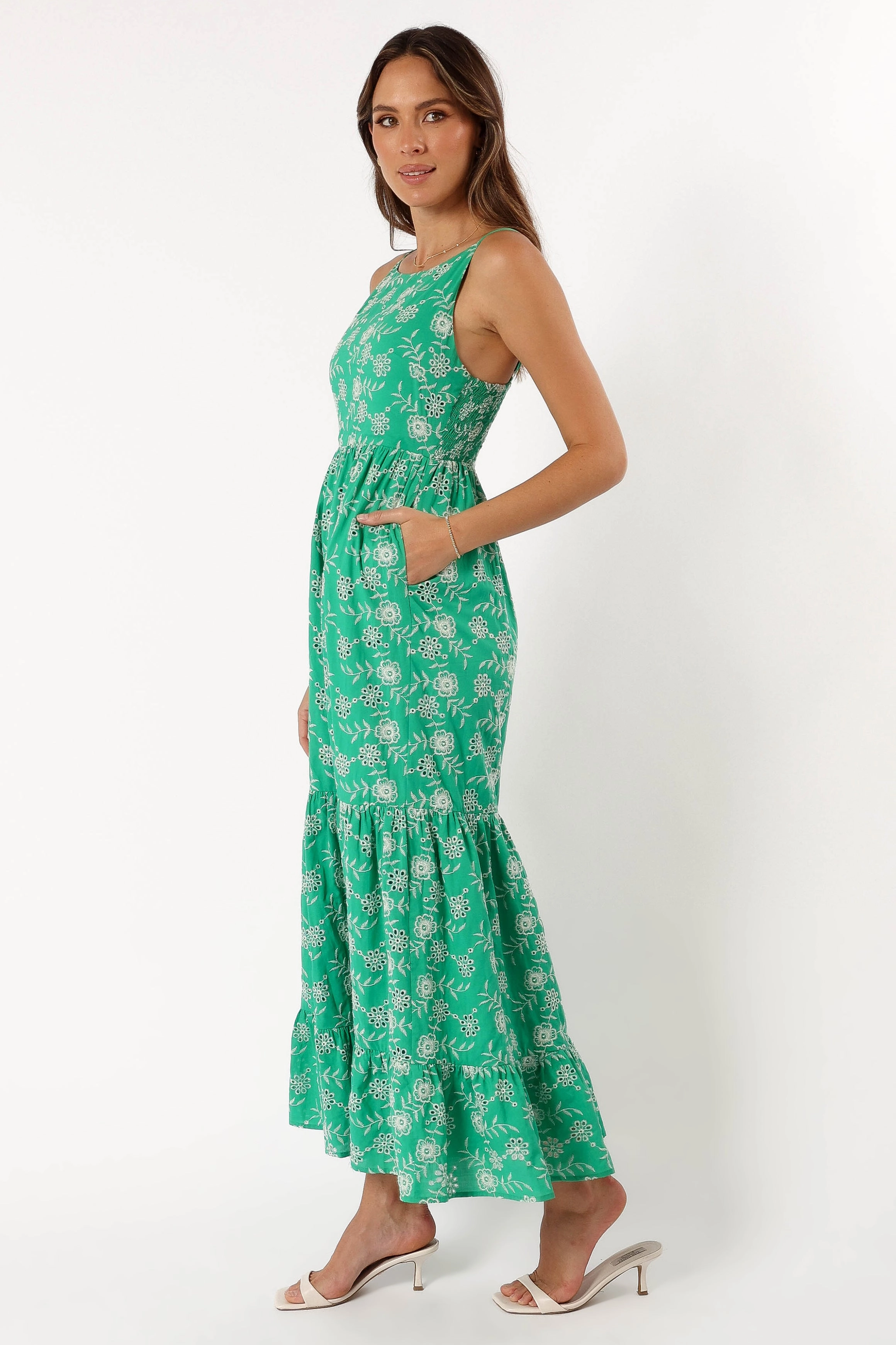 Jenson Maxi Dress - Green Eyelet Timeless Shape