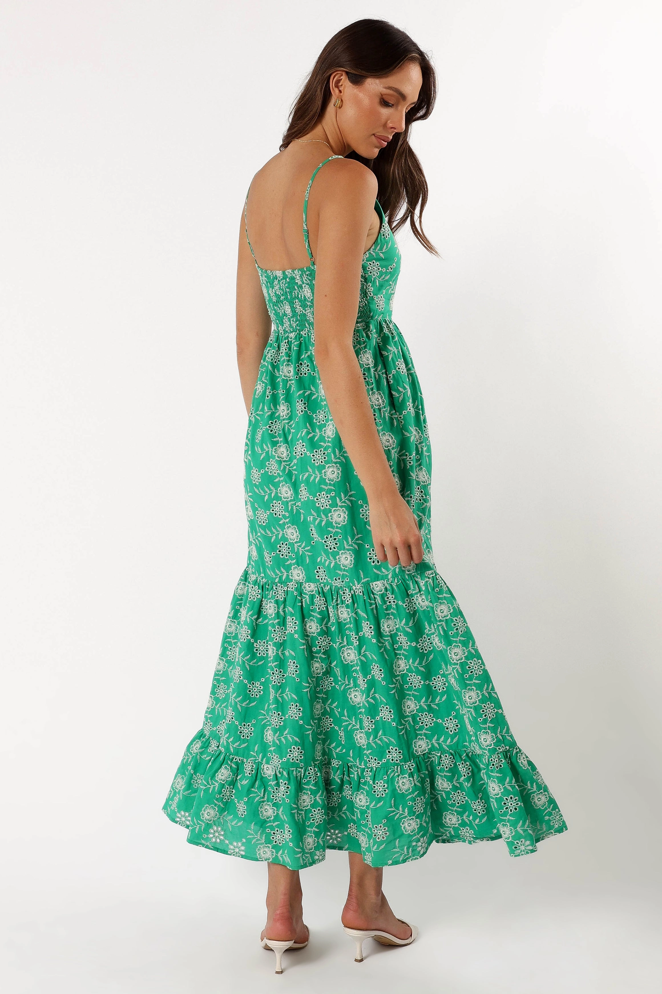 Jenson Maxi Dress - Green Eyelet Urban Drape Romantic Bloom