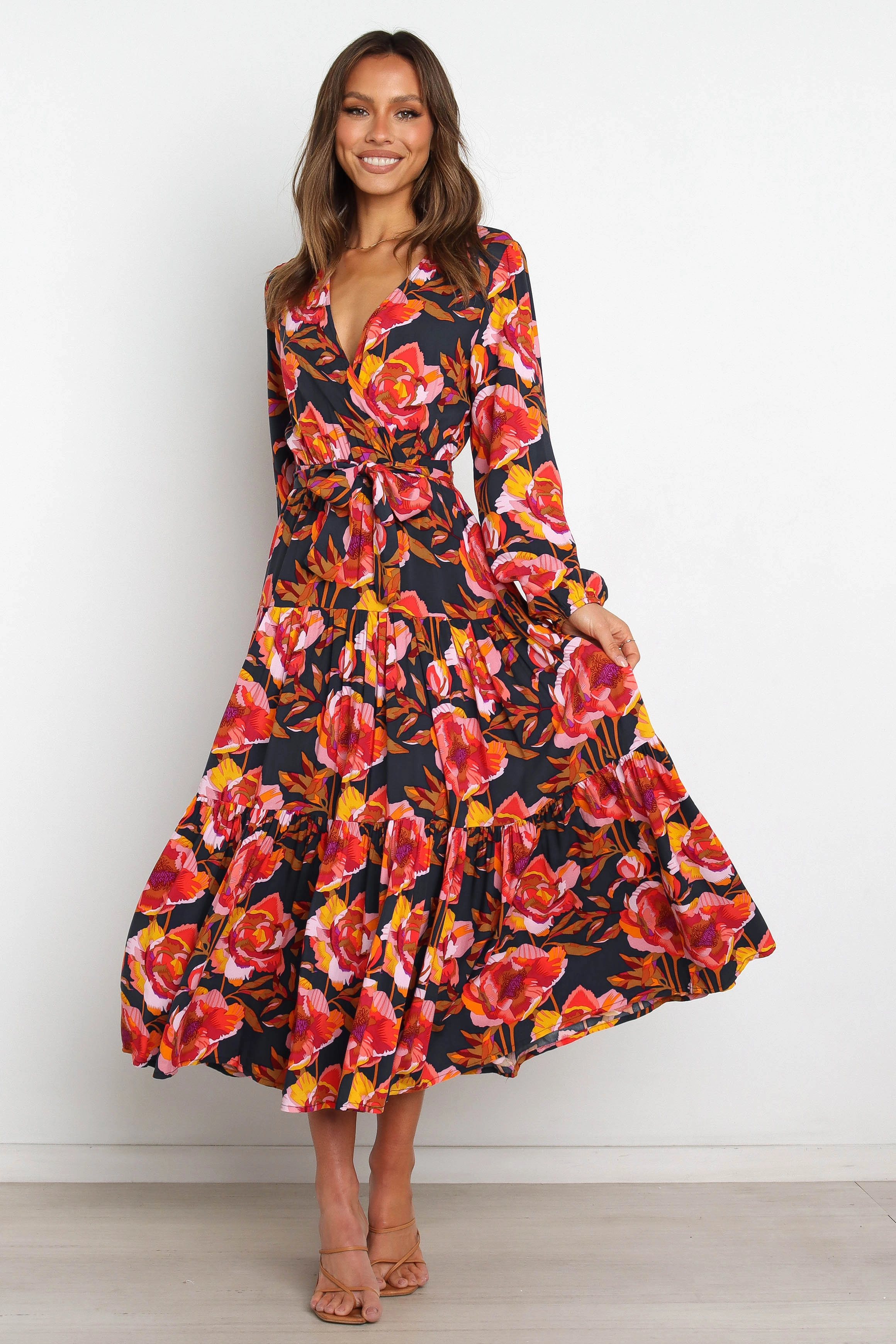 Balsa Dress - Navy Floral Stylish Waistband