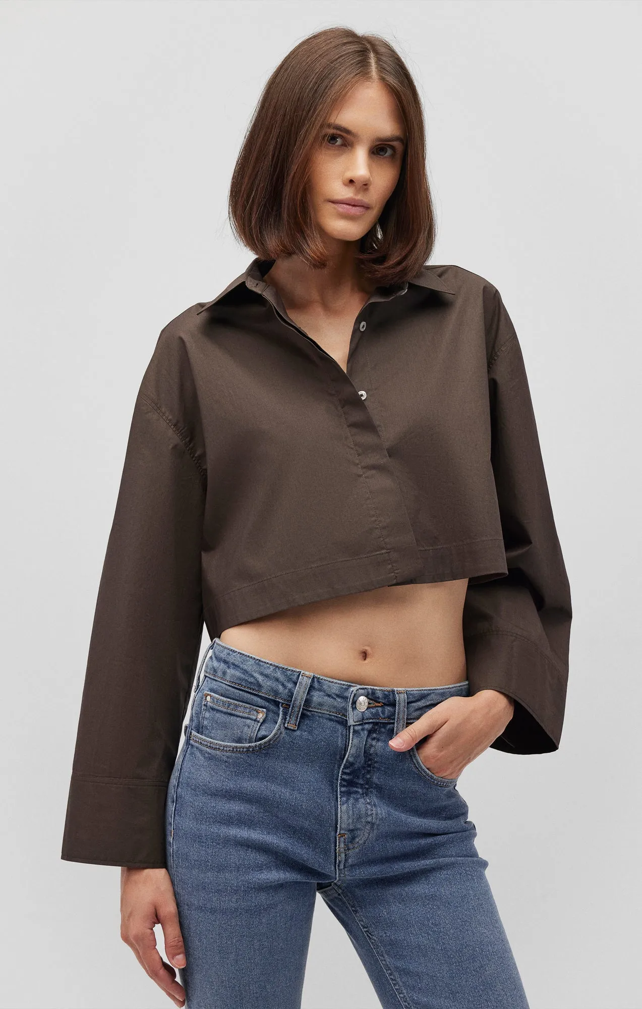 Trendy Design Casual Style BELL SLEEVE CROPPED SHIRT IN FOREST NIGHT