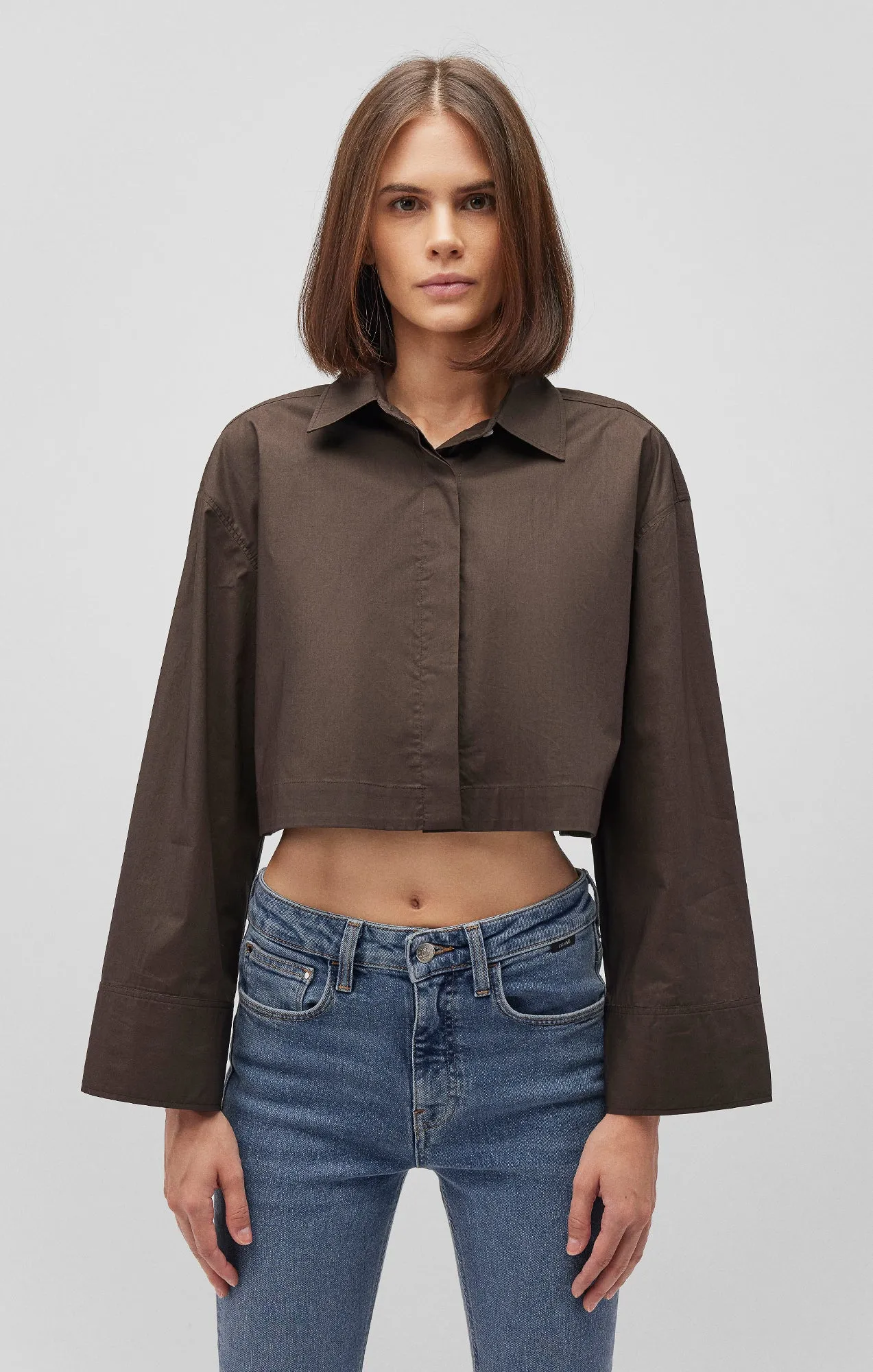 BELL SLEEVE CROPPED SHIRT IN FOREST NIGHT Versatile Layering Piece