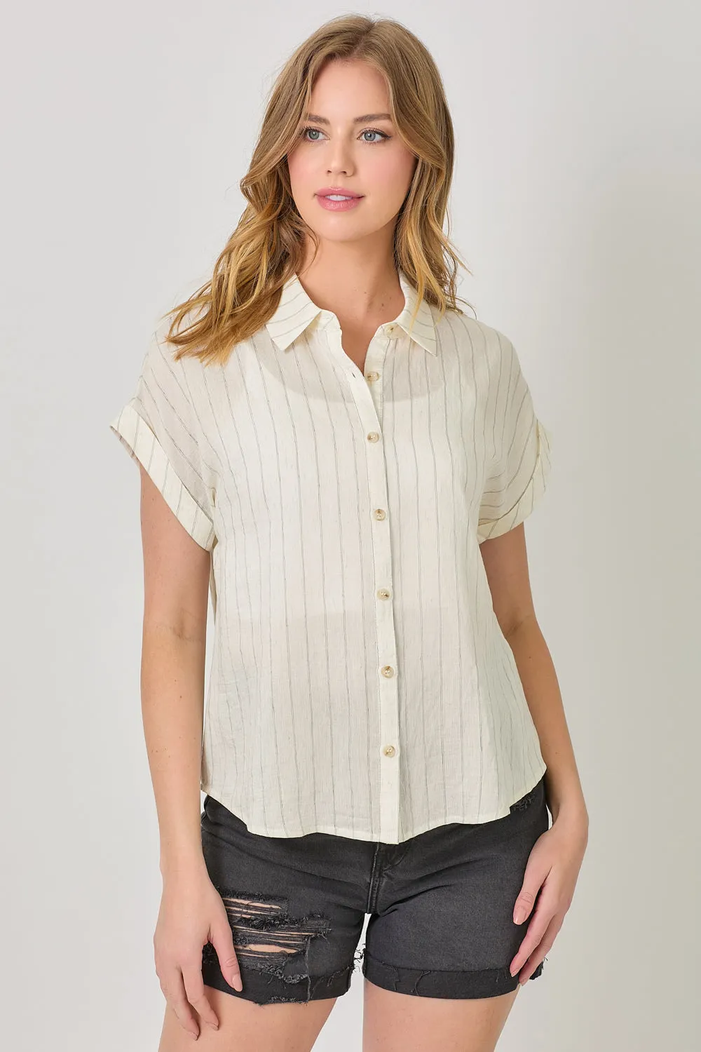 Basic Apparel Rolled Up Sleeve Stripe Top | Ivory, Seafoam Green Perfect Design