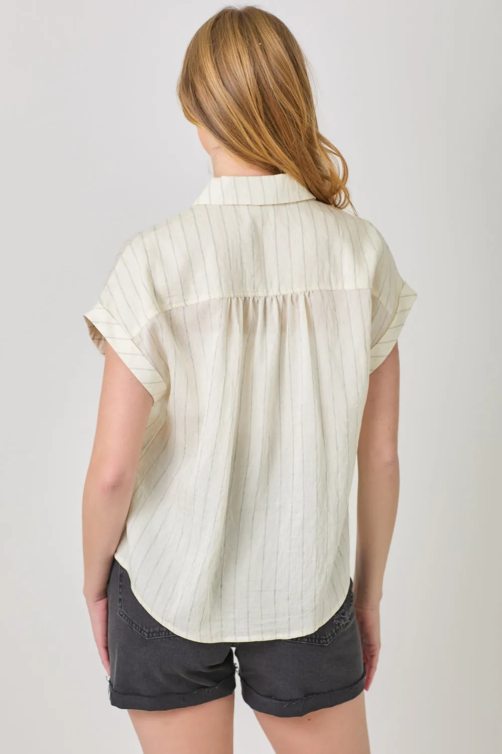 Basic Apparel Rolled Up Sleeve Stripe Top | Ivory, Seafoam Green Minimal Comfort Essential Casual