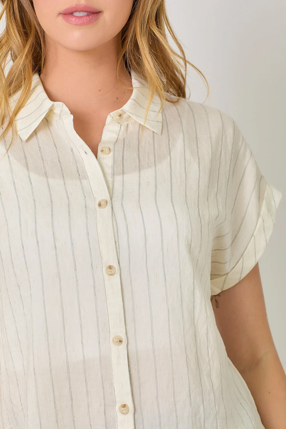 Antibacterial Treatment Basic Apparel Rolled Up Sleeve Stripe Top | Ivory, Seafoam Green