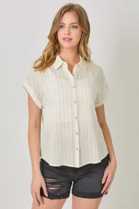 Basic Apparel Rolled Up Sleeve Stripe Top | Ivory, Seafoam Green Perfect Design