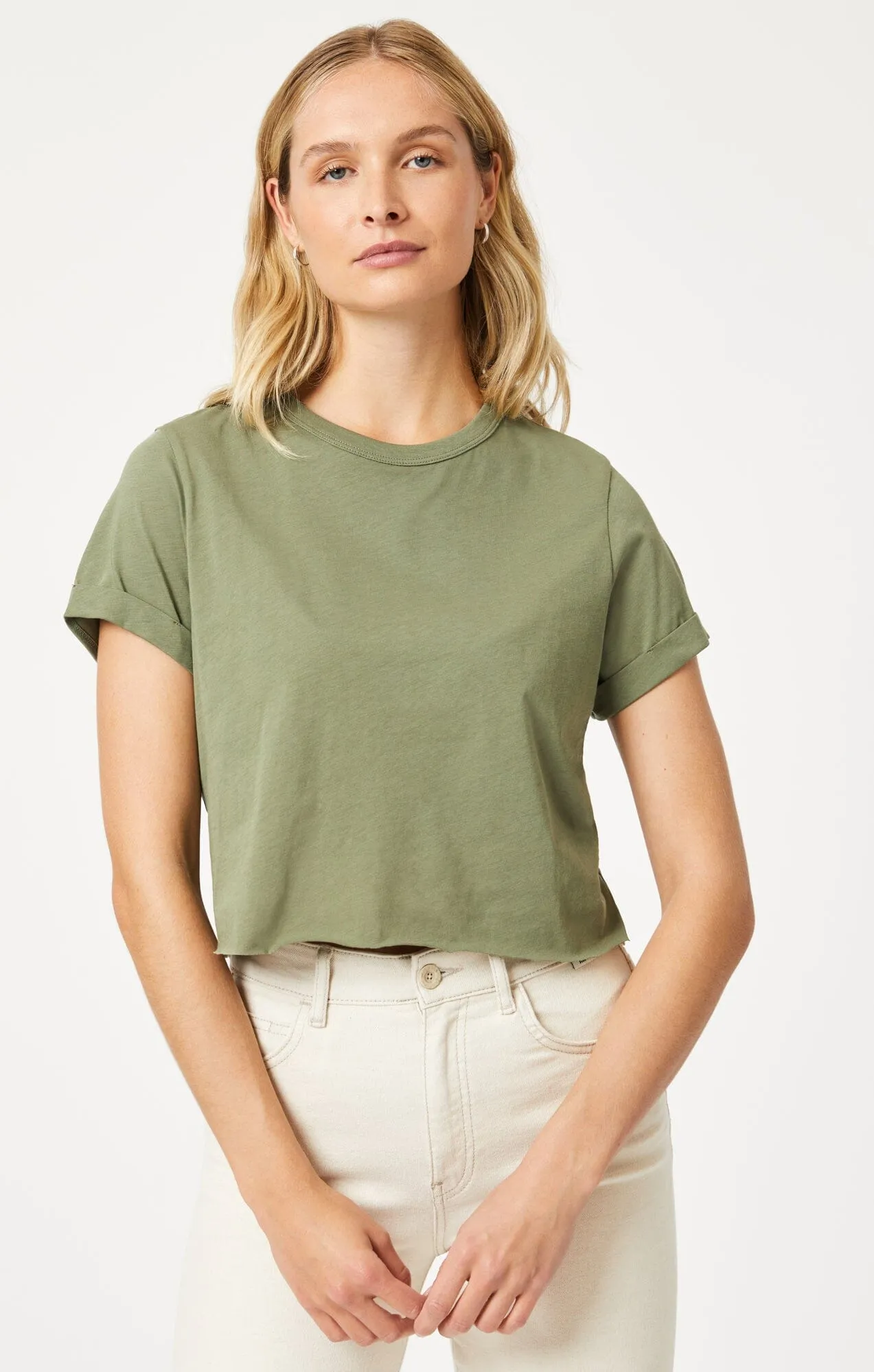 Durable Material High-Quality Fabric CROPPED T-SHIRT IN DEEP LICHEN GREEN