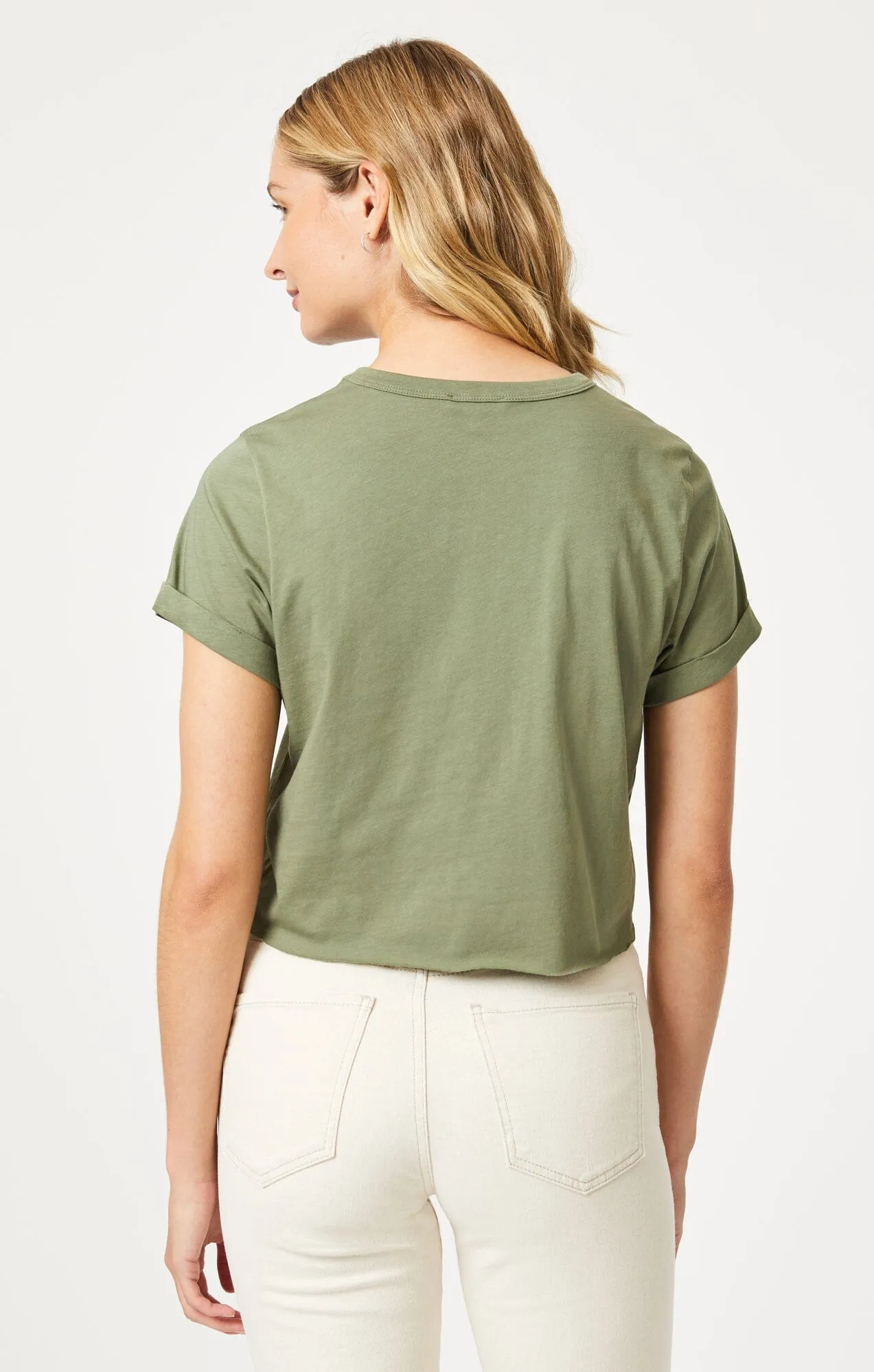 CROPPED T-SHIRT IN DEEP LICHEN GREEN Modern Simplicity Simple Layer