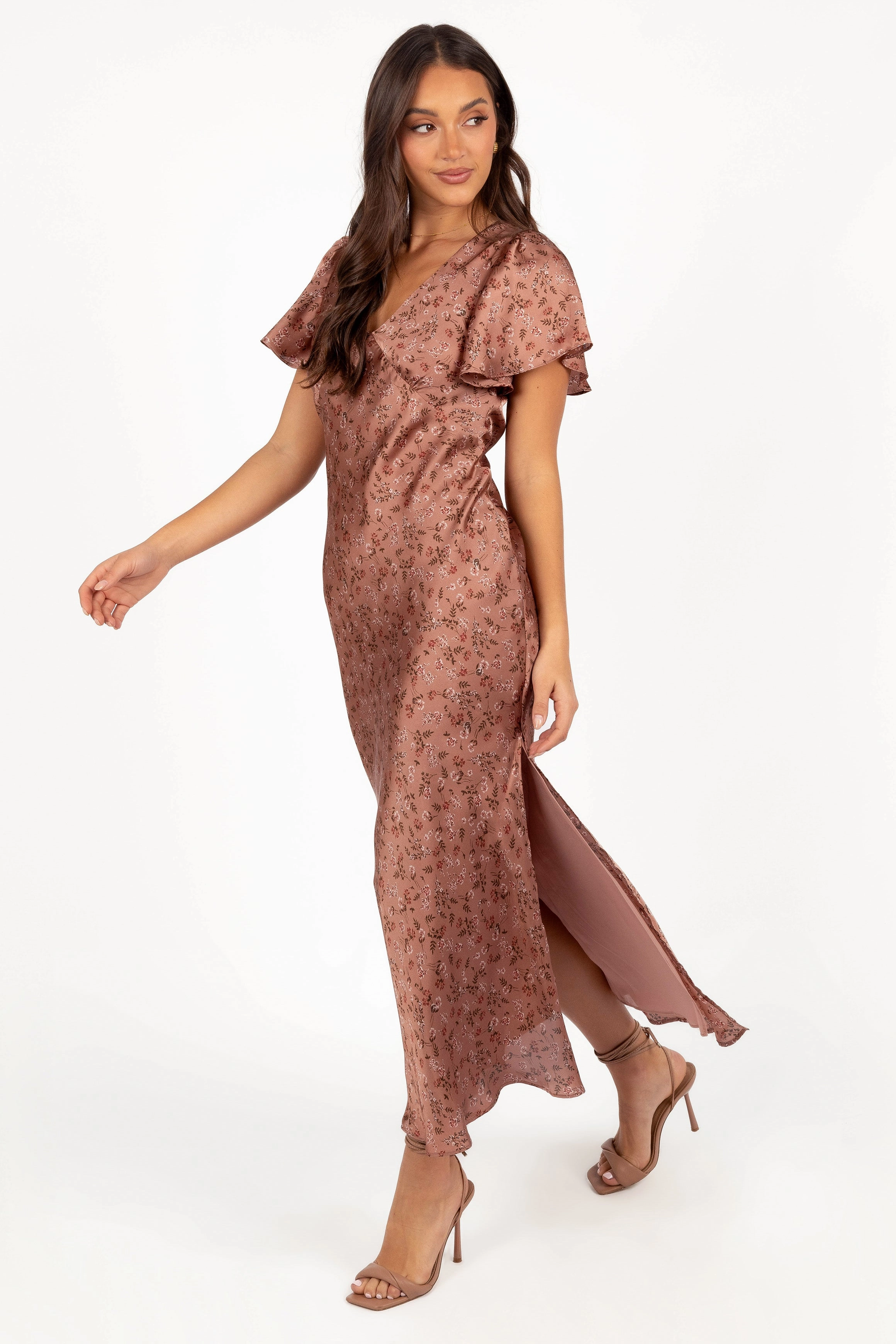 Modest Cut Flossy Maxi Dress - Mauve