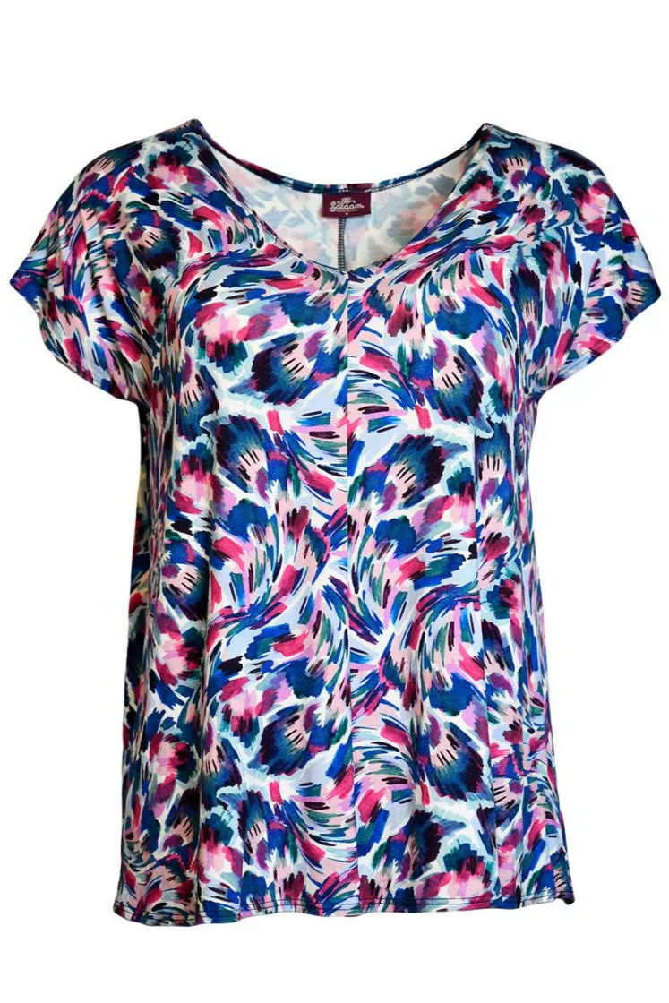 Relaxed and Comfy Bella Short Sleeve V-Neck Top | Black/Pink SustainableProduction