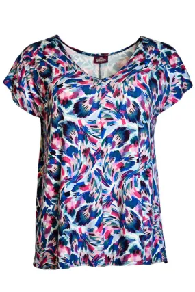 Ultra Soft Texture Bella Short Sleeve V-Neck Top | Black/Pink SustainableProduction