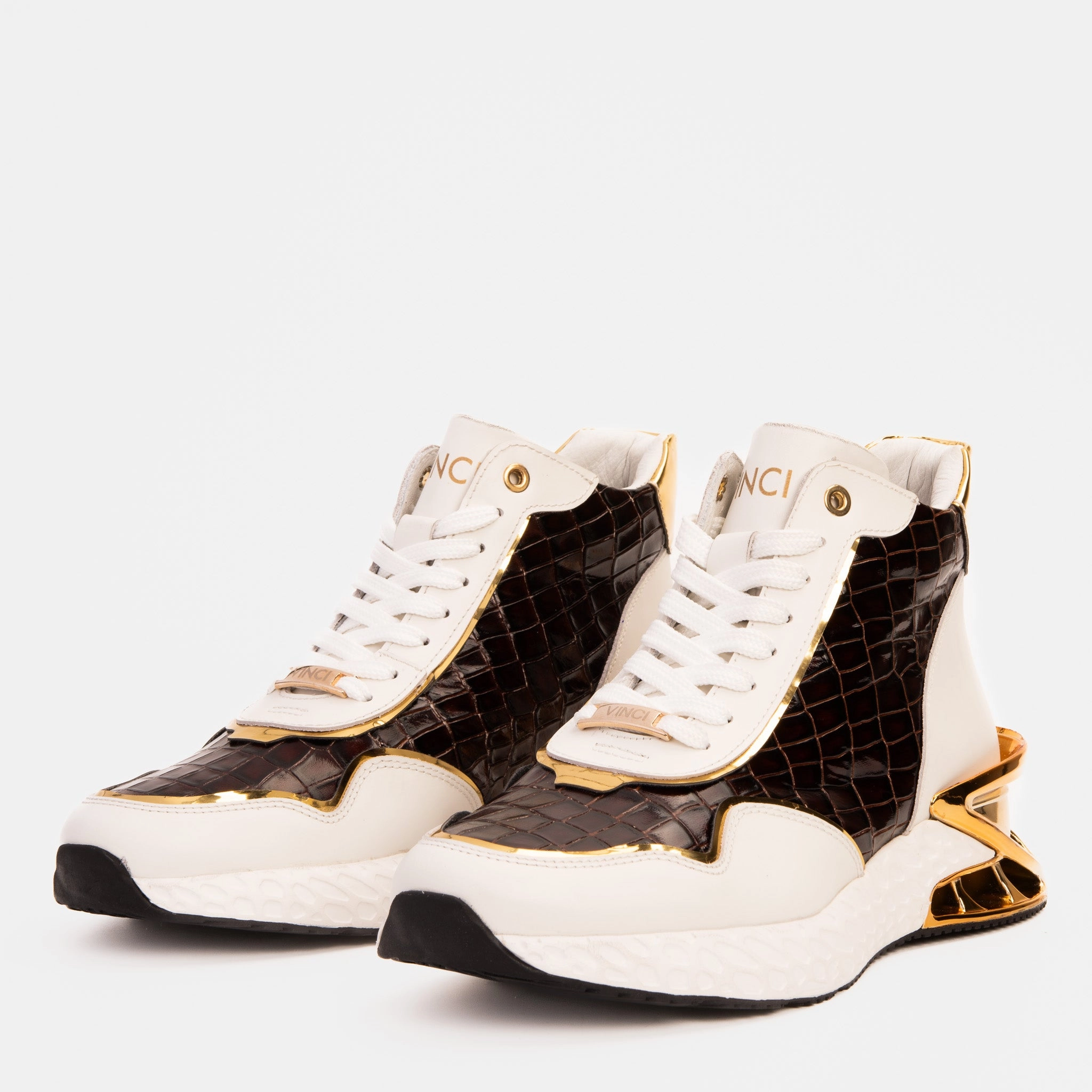 Bellagio White & Gold Leather High-Top Men Sneaker Fit Anywhere