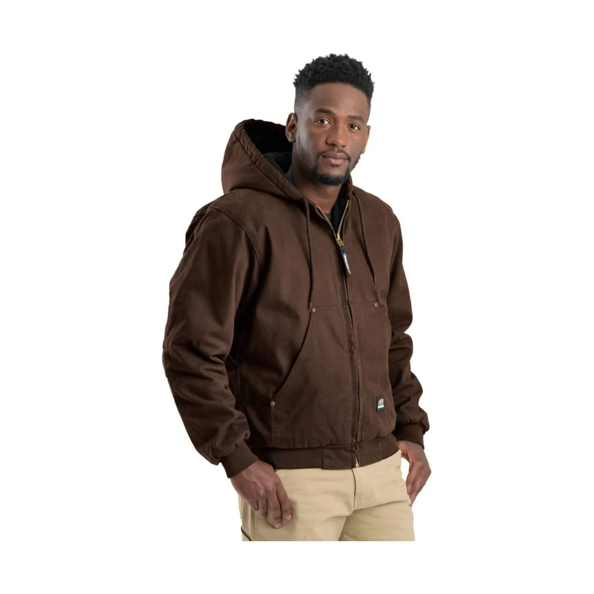 Ventilation Vents Comfort Stretch Fabric Berne Men's Heartland Washed Duck Hooded Work Jacket - Bark
