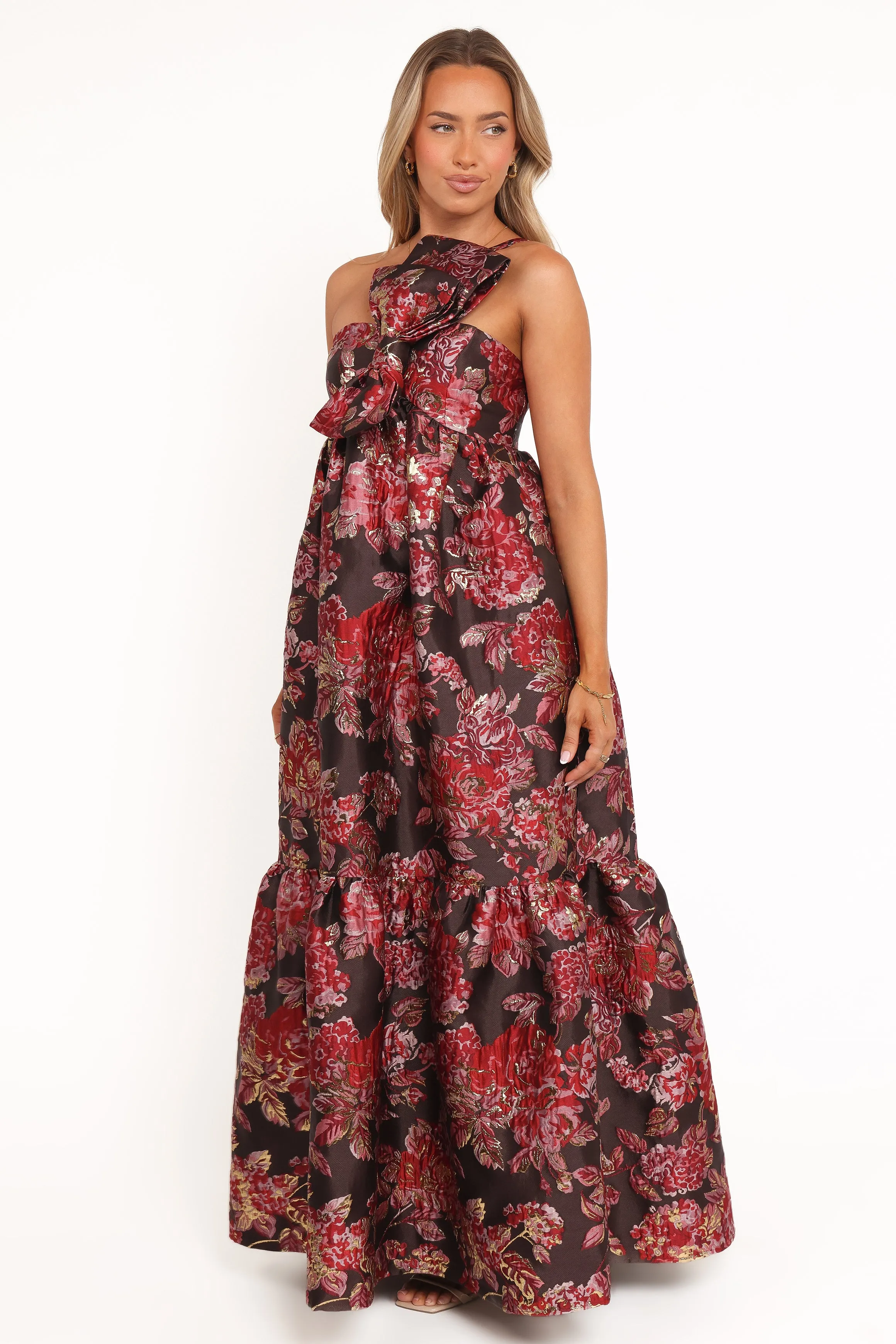 Betina Bow Front Maxi Dress - Brown Floral Sharp Profile Classic Tailoring