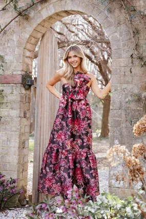 Betina Bow Front Maxi Dress - Brown Floral Warm Palette