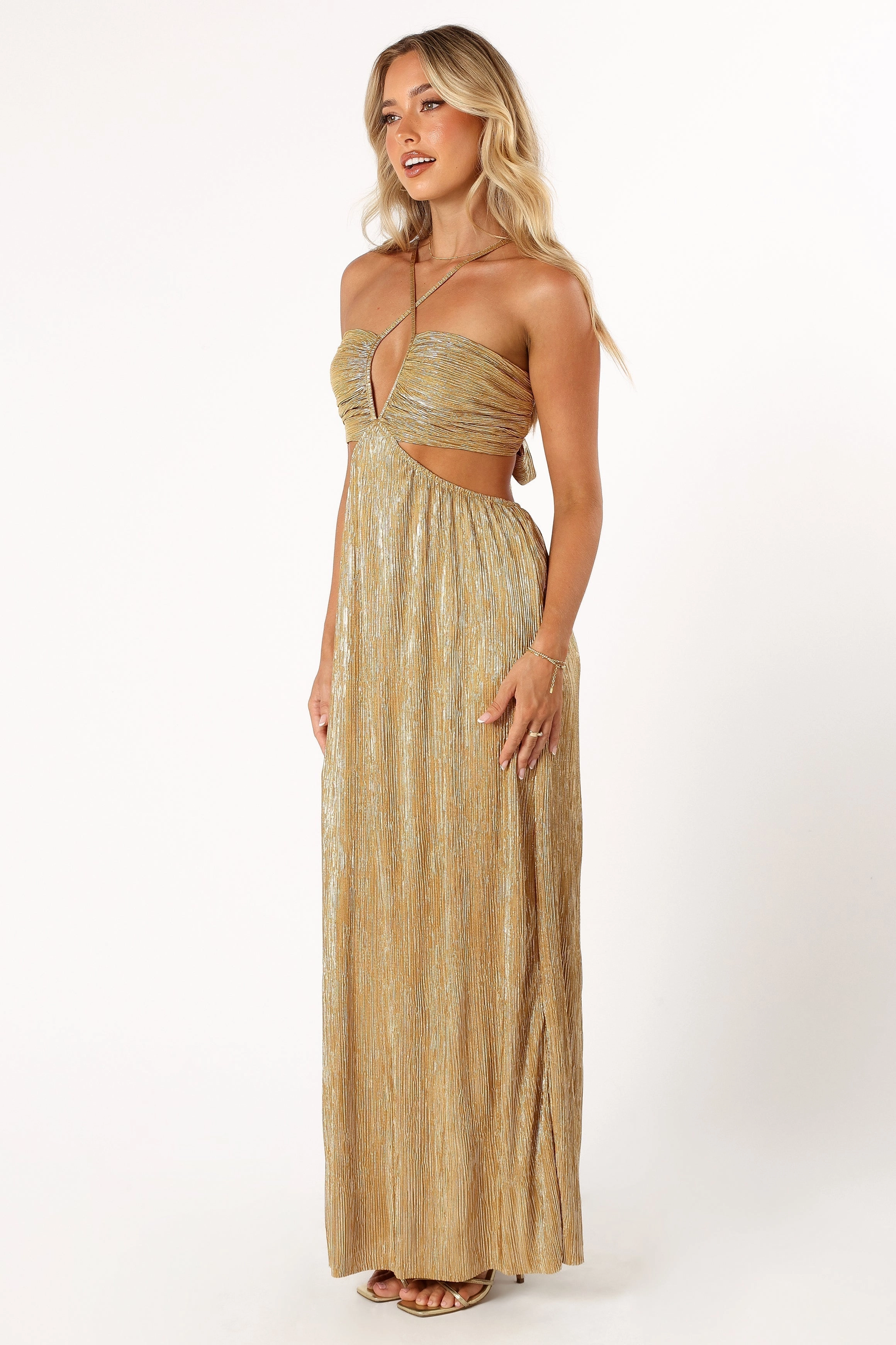 Clean Aesthetic Polished Style Beyz Midi Dress - Gold
