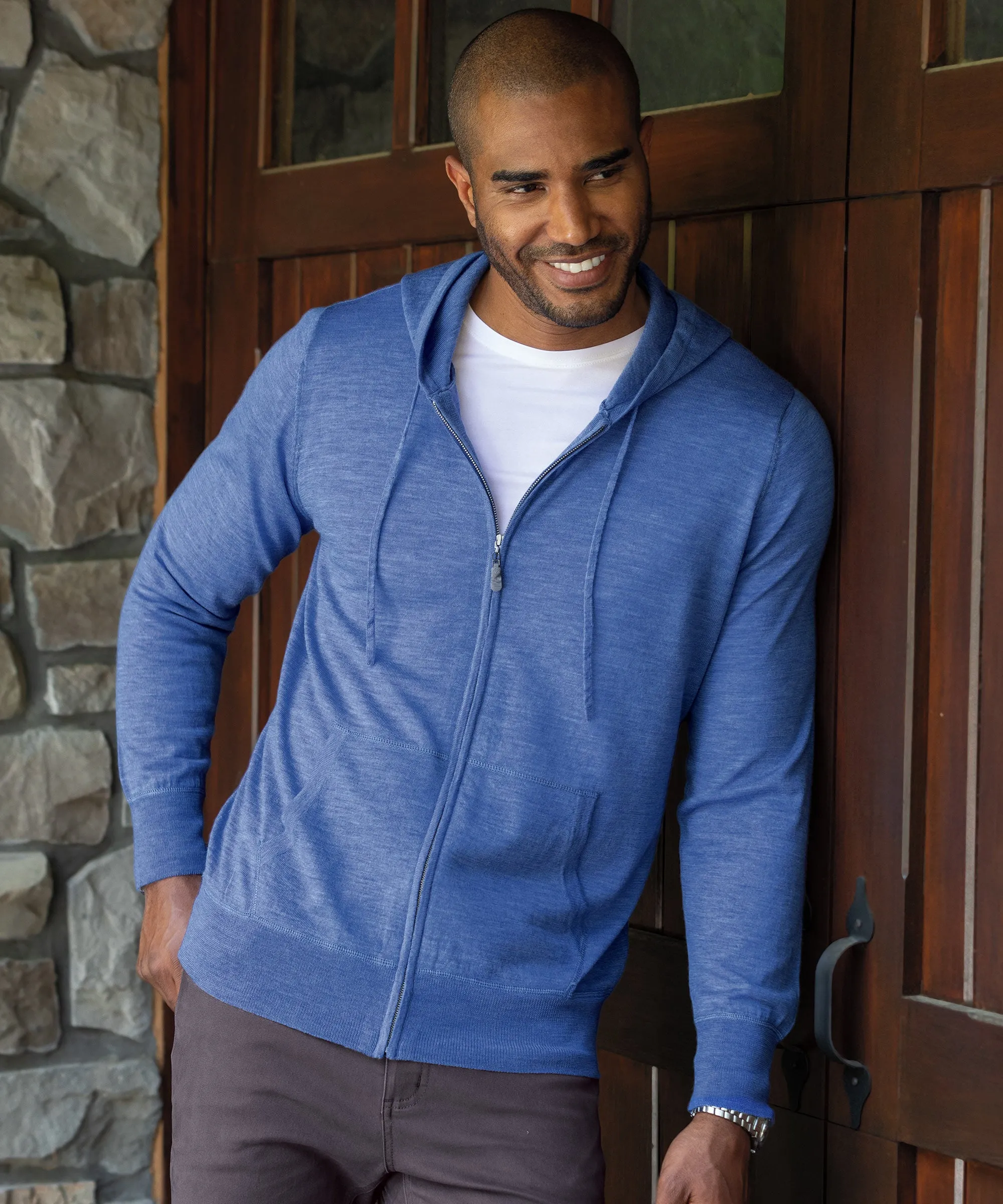 Non Irritating Seams Oversized Collar Style Signature Ultra Light 100% Merino Wool Full-Zip Hoodie