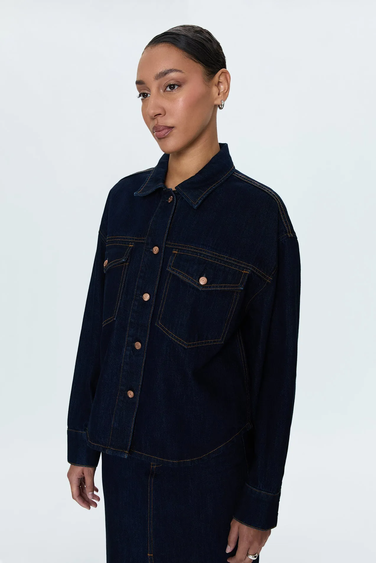 Enhanced Edge Binding Mandy Denim Shacket - Countdown
