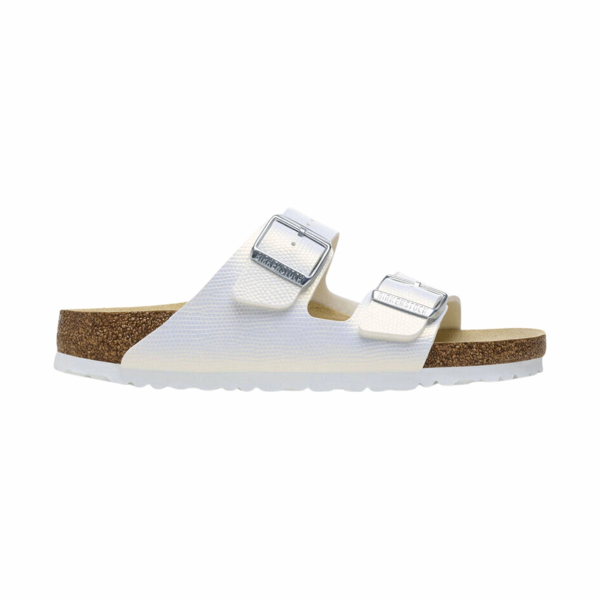 Comfortable all-day wear Birkenstock Arizona Birko Flor Embossed Sandal - Shiny White