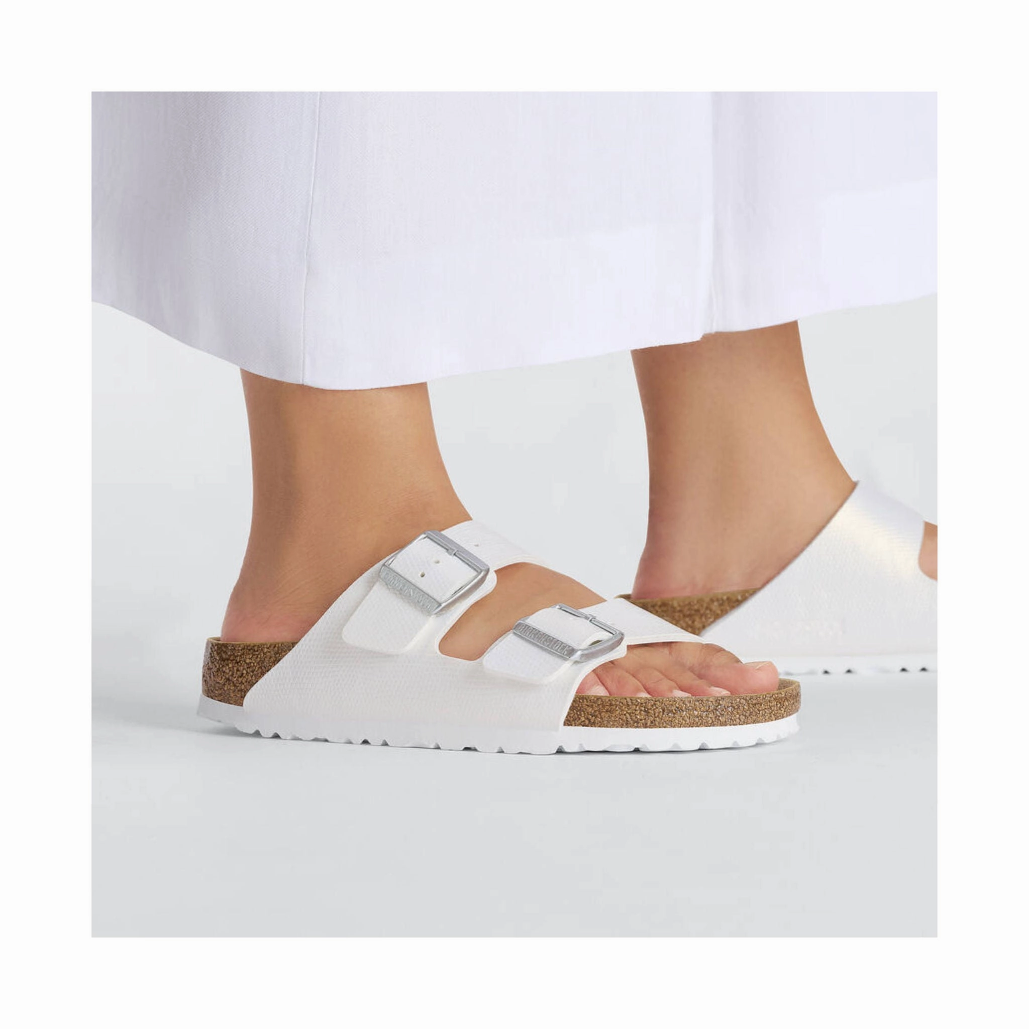 Birkenstock Arizona Birko Flor Embossed Sandal - Shiny White Stay Breezy