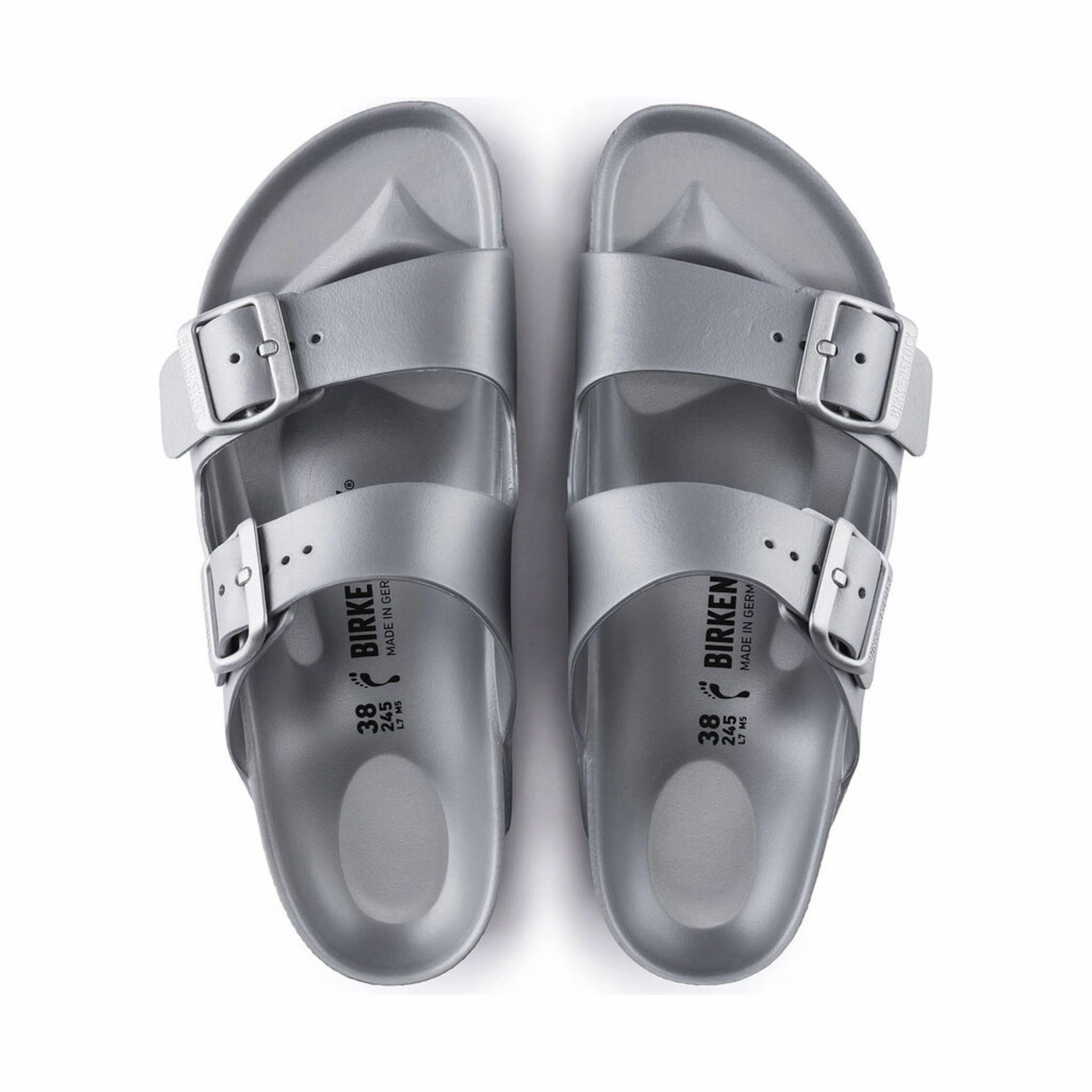 Wearable All Day Stabilizing Arch Birkenstock Arizona Essentials EVA Sandal - Metallic Silver