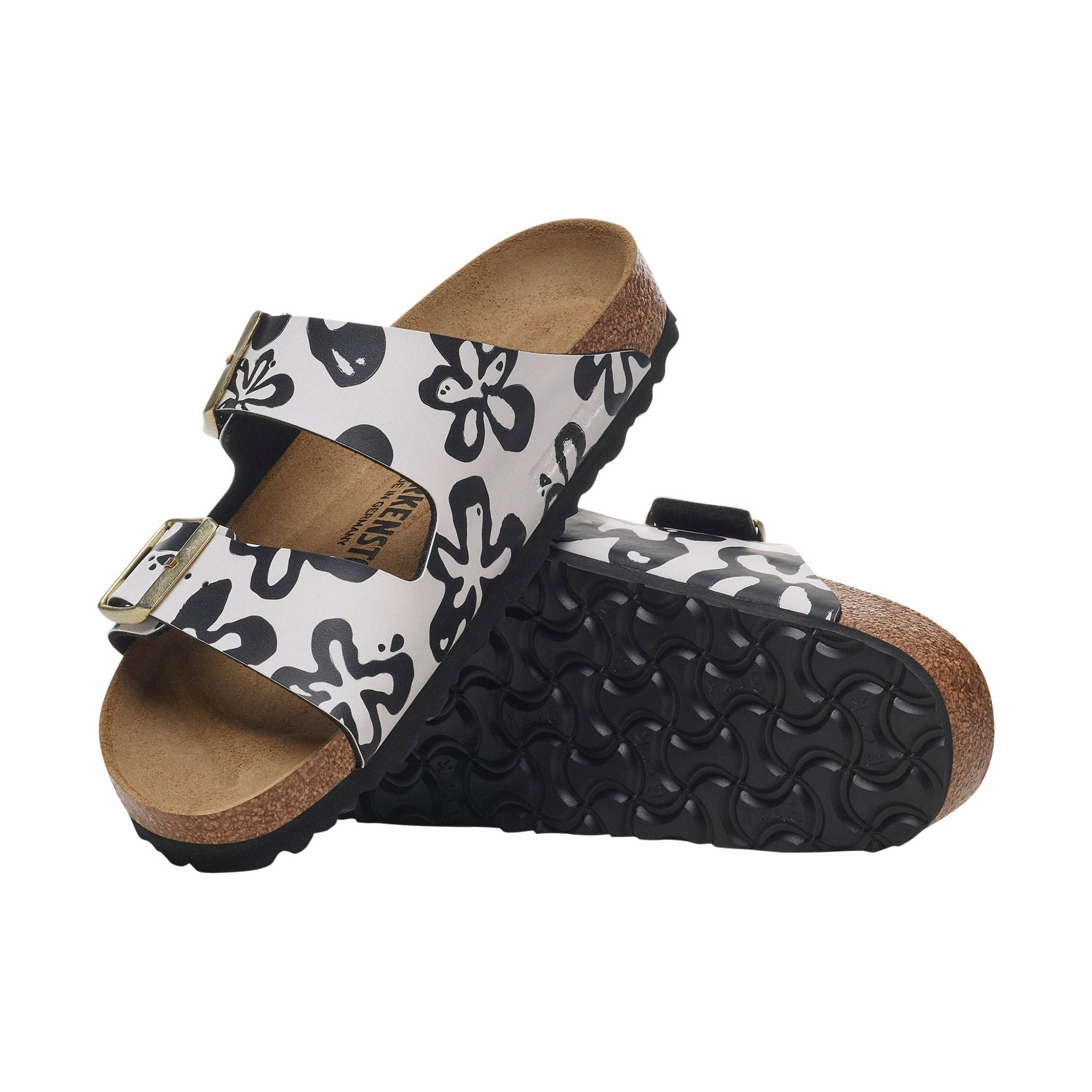 Birkenstock Arizona Sandal - Birko-Flor Blooms White/Black Foot Support Sun Kissed
