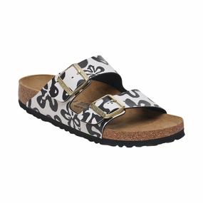 Strappy Design Simple Wear Birkenstock Arizona Sandal - Birko-Flor Blooms White/Black
