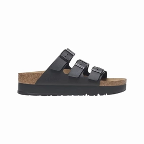 Birkenstock Florida Vegan Flex Platform Sandal - Birko Flor Black Summer Ease Contoured Heel