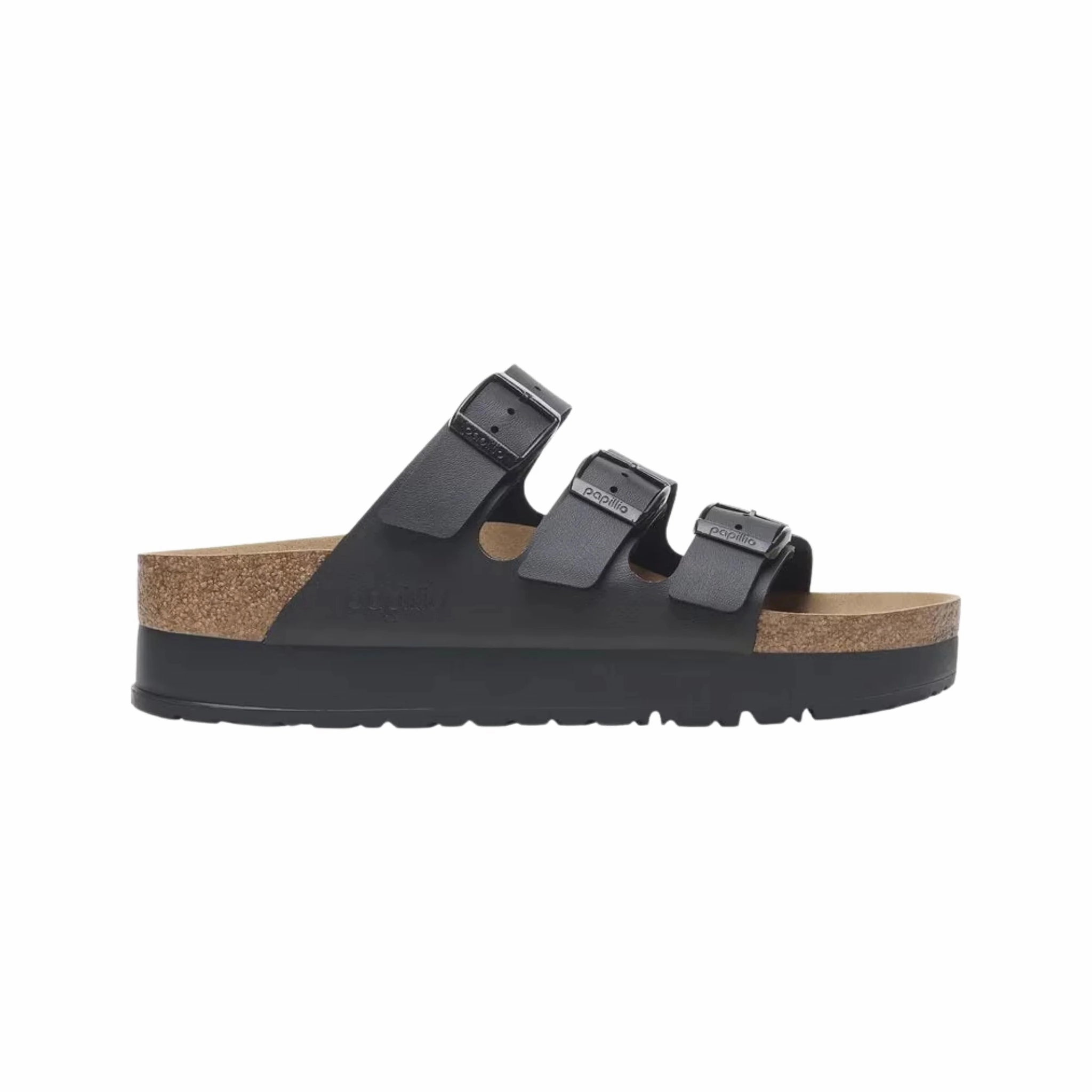 Birkenstock Florida Vegan Flex Platform Sandal - Birko Flor Black Summer Ease Contoured Heel