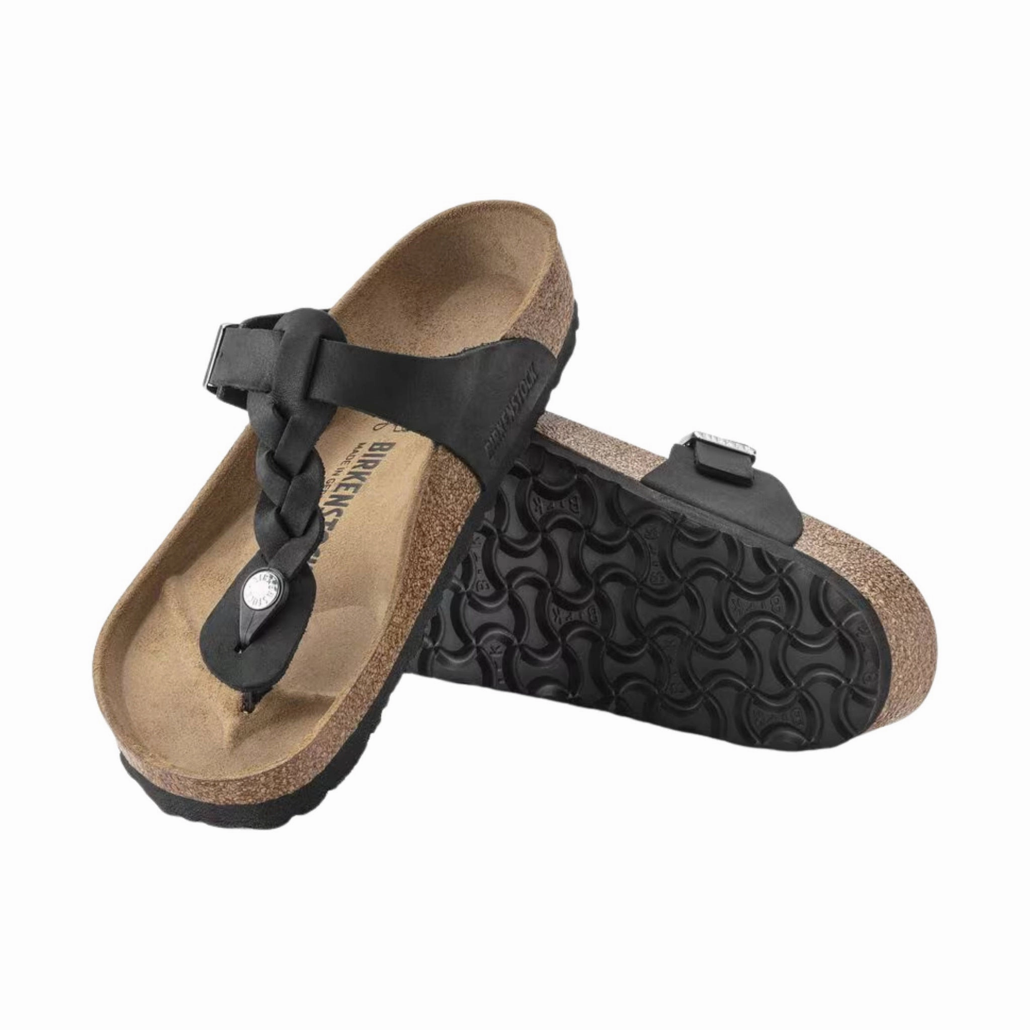 Wide Straps Effortless Walking Birkenstock Gizeh Braided Sandals - Oiled Leather Black