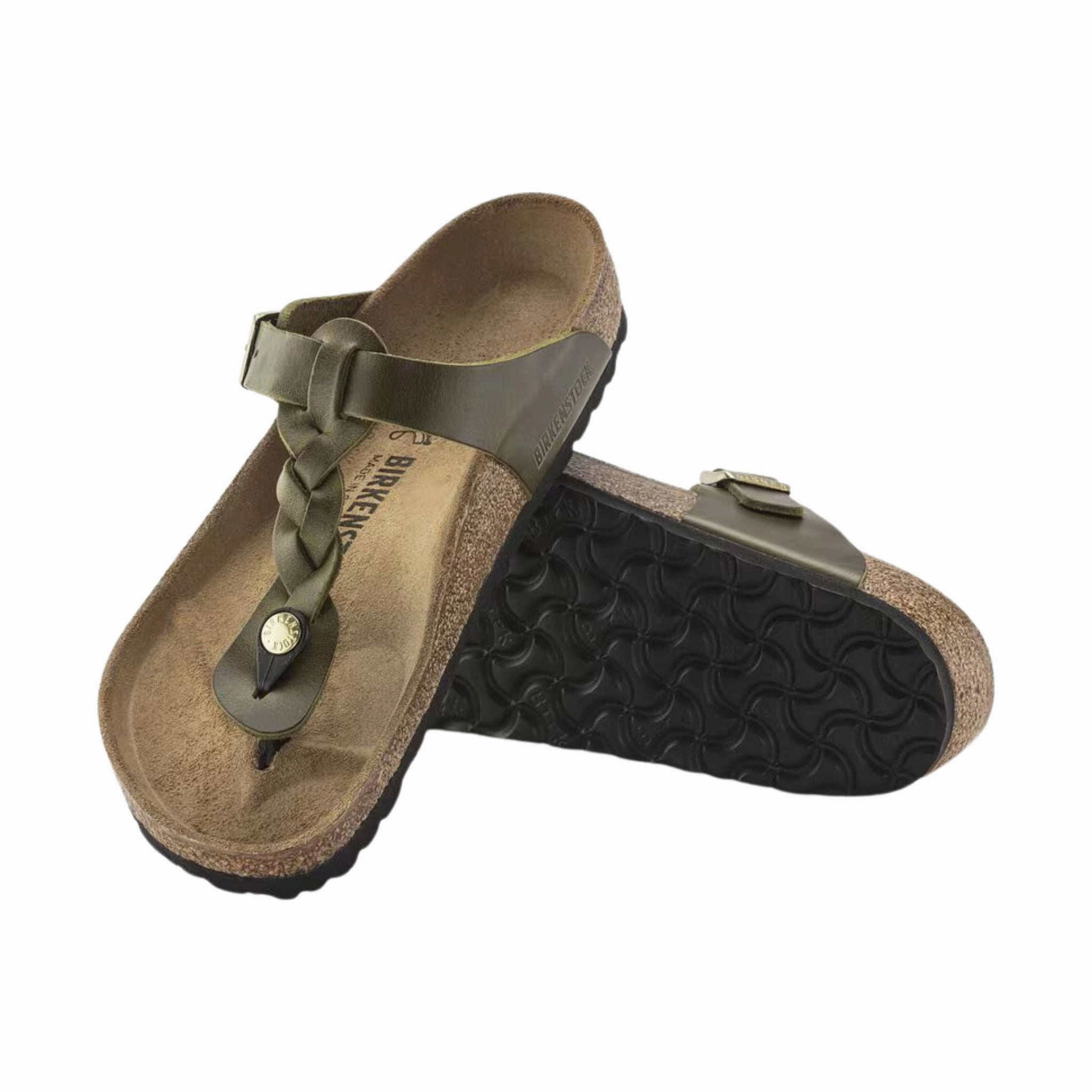 Birkenstock Gizeh Braided Sandals - Oiled Leather Olive Dynamic Arch Contouring