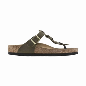 Casual Footwear for Travel Seam Free Toe Box Birkenstock Gizeh Braided Sandals - Oiled Leather Olive