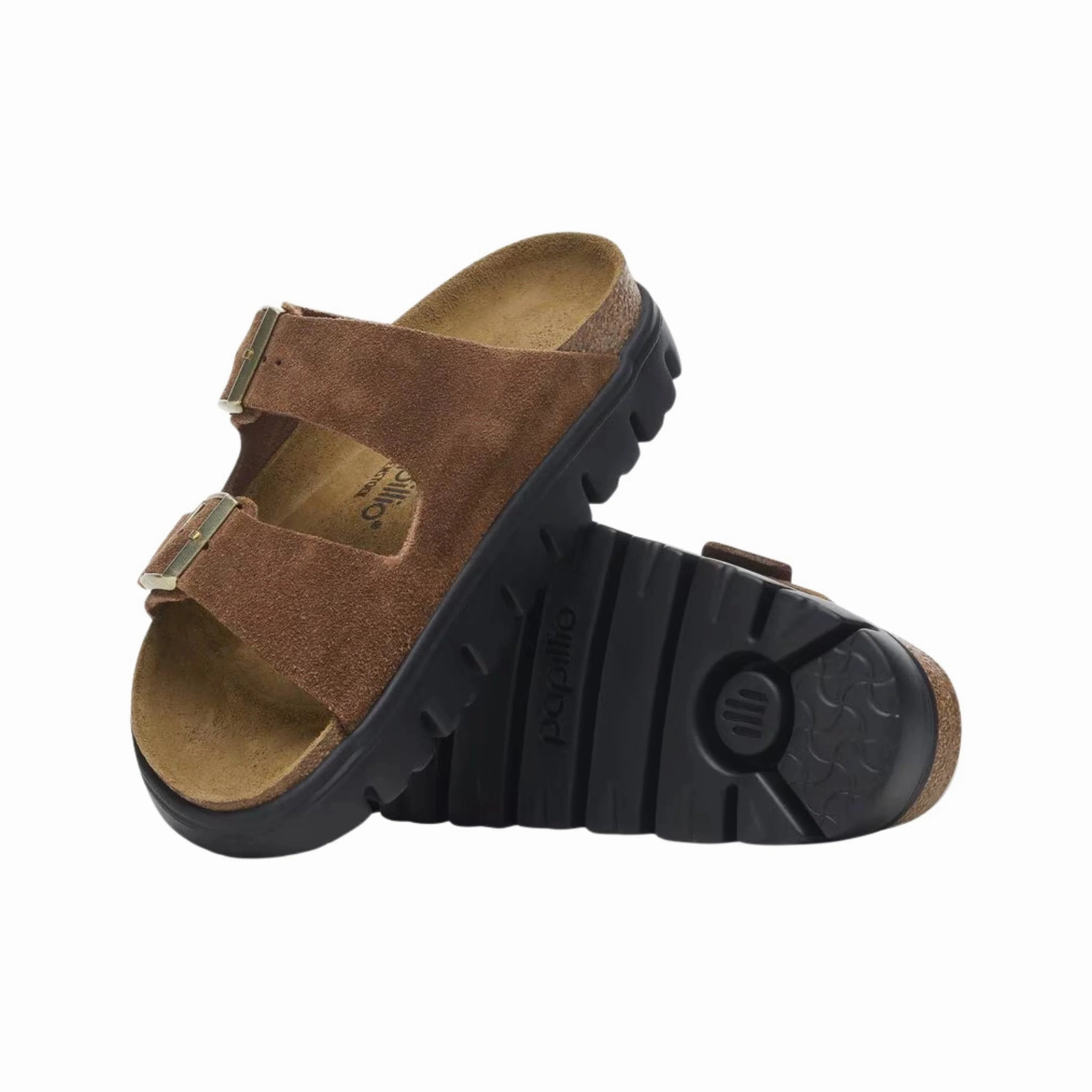 Birkenstock Papillio Arizona Chunky Sandal - Suede Leather Dark Tea/Black Stylish Casual Footwear
