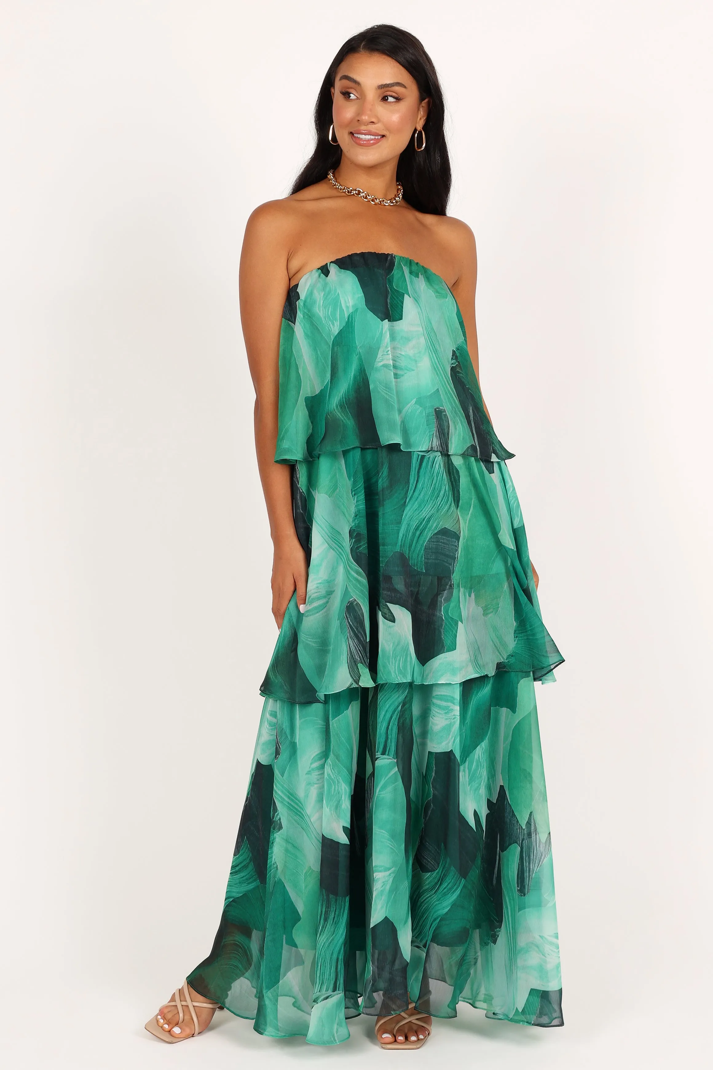 Soft Balance Bloom Strapless Maxi Dress - Green Floral
