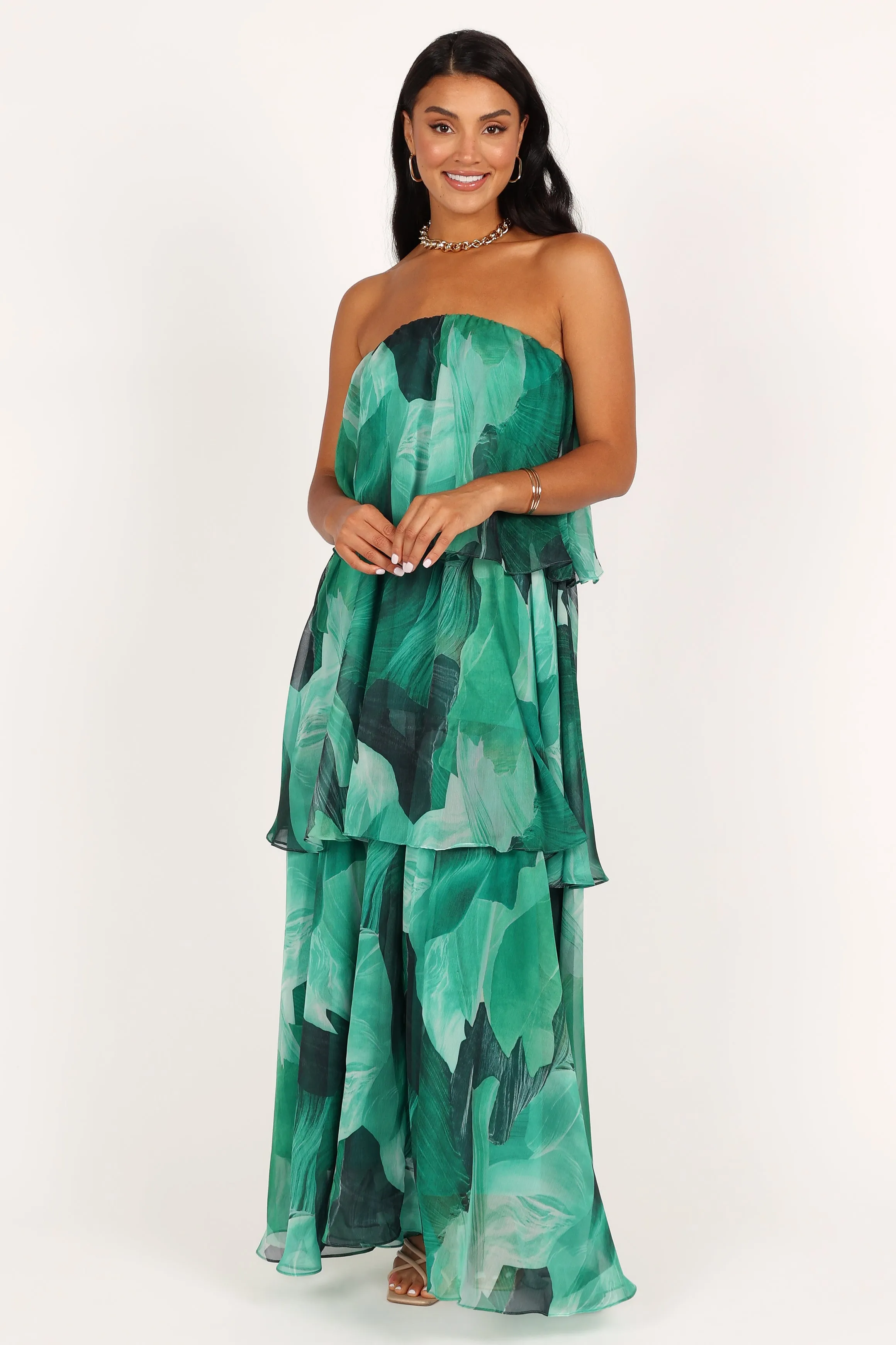 Bloom Strapless Maxi Dress - Green Floral Relaxed and stylish Natural Fit