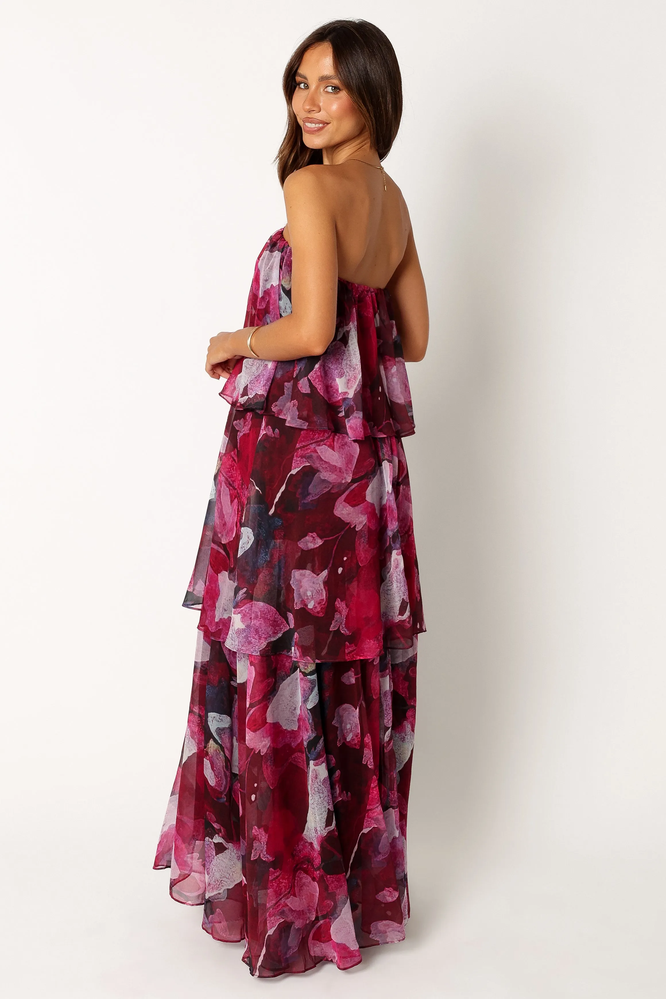 Flattering Shape Look Bloom Strapless Maxi Dress - Purple Floral