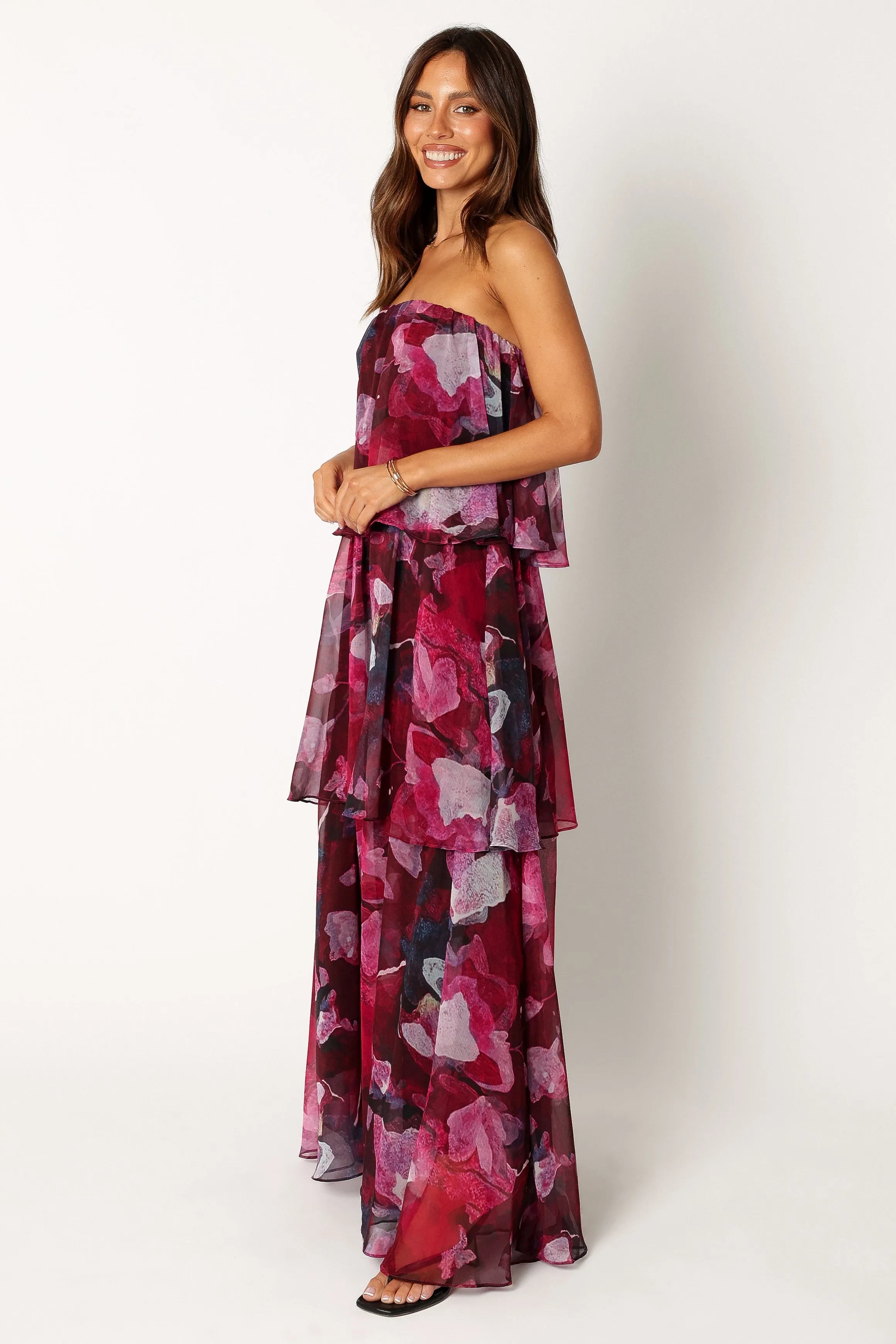 Bloom Strapless Maxi Dress - Purple Floral Relax Mode Wool-Blend