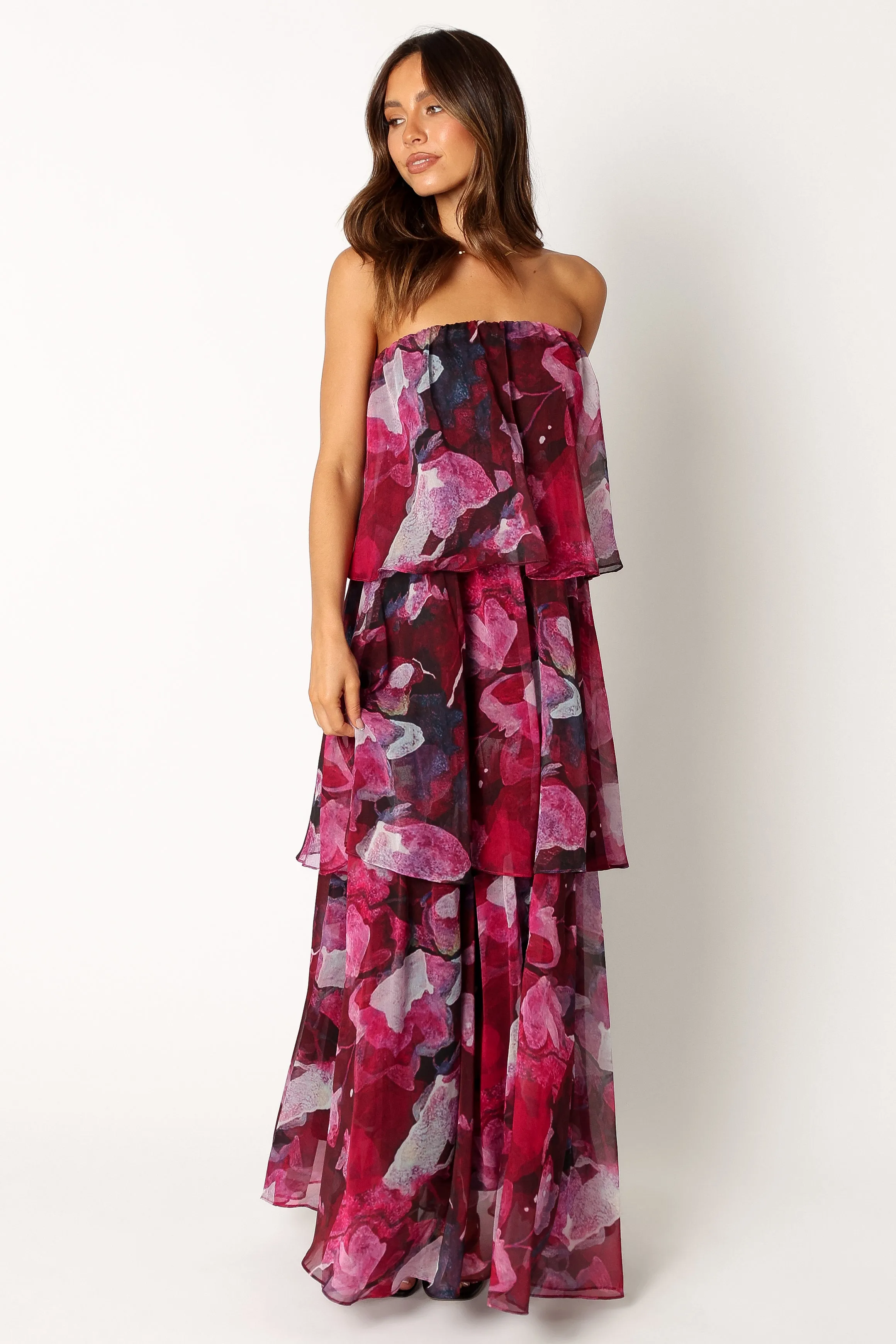 Flexible Comfort Bloom Strapless Maxi Dress - Purple Floral