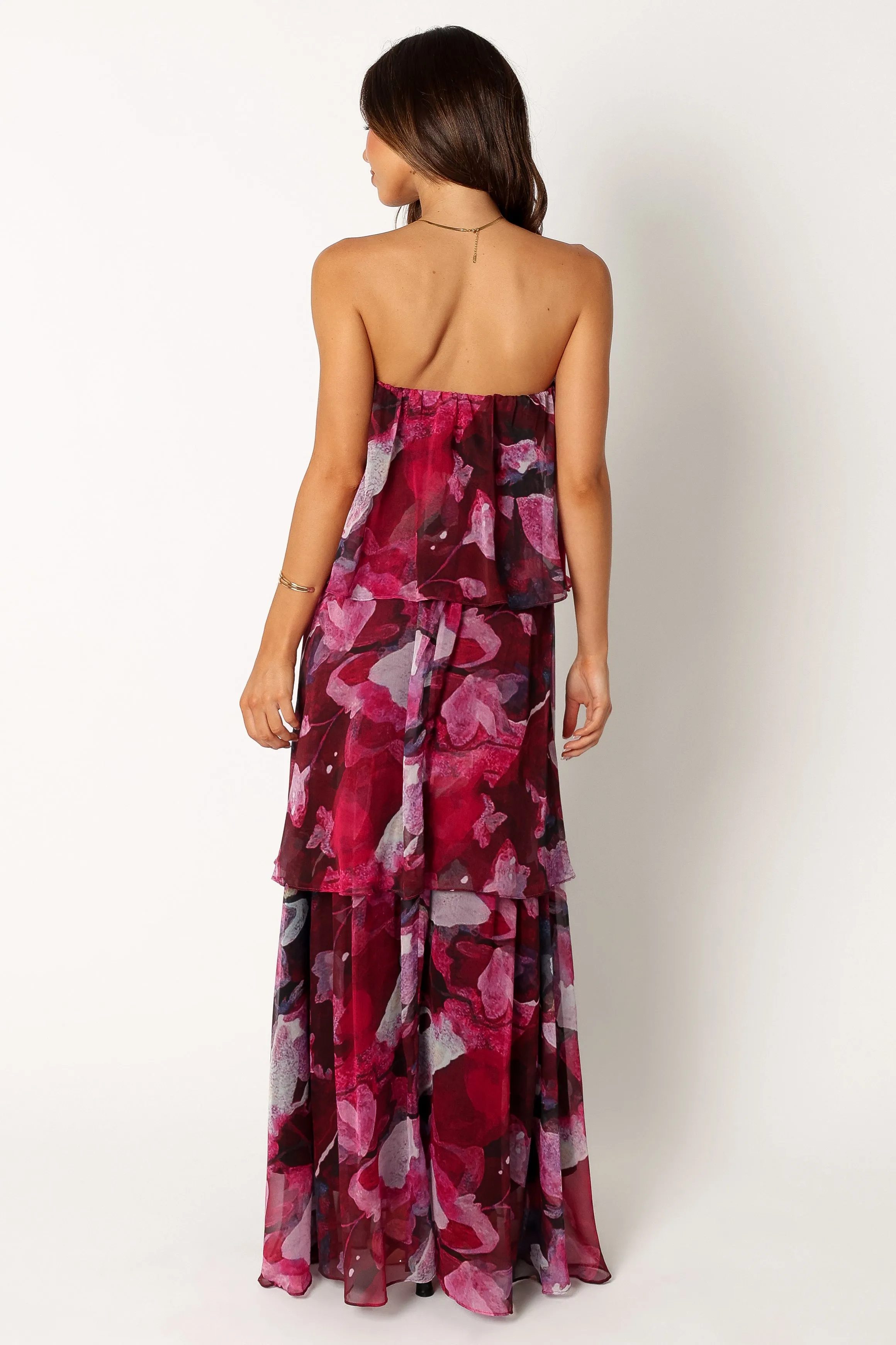 Understated Glam Bloom Strapless Maxi Dress - Purple Floral