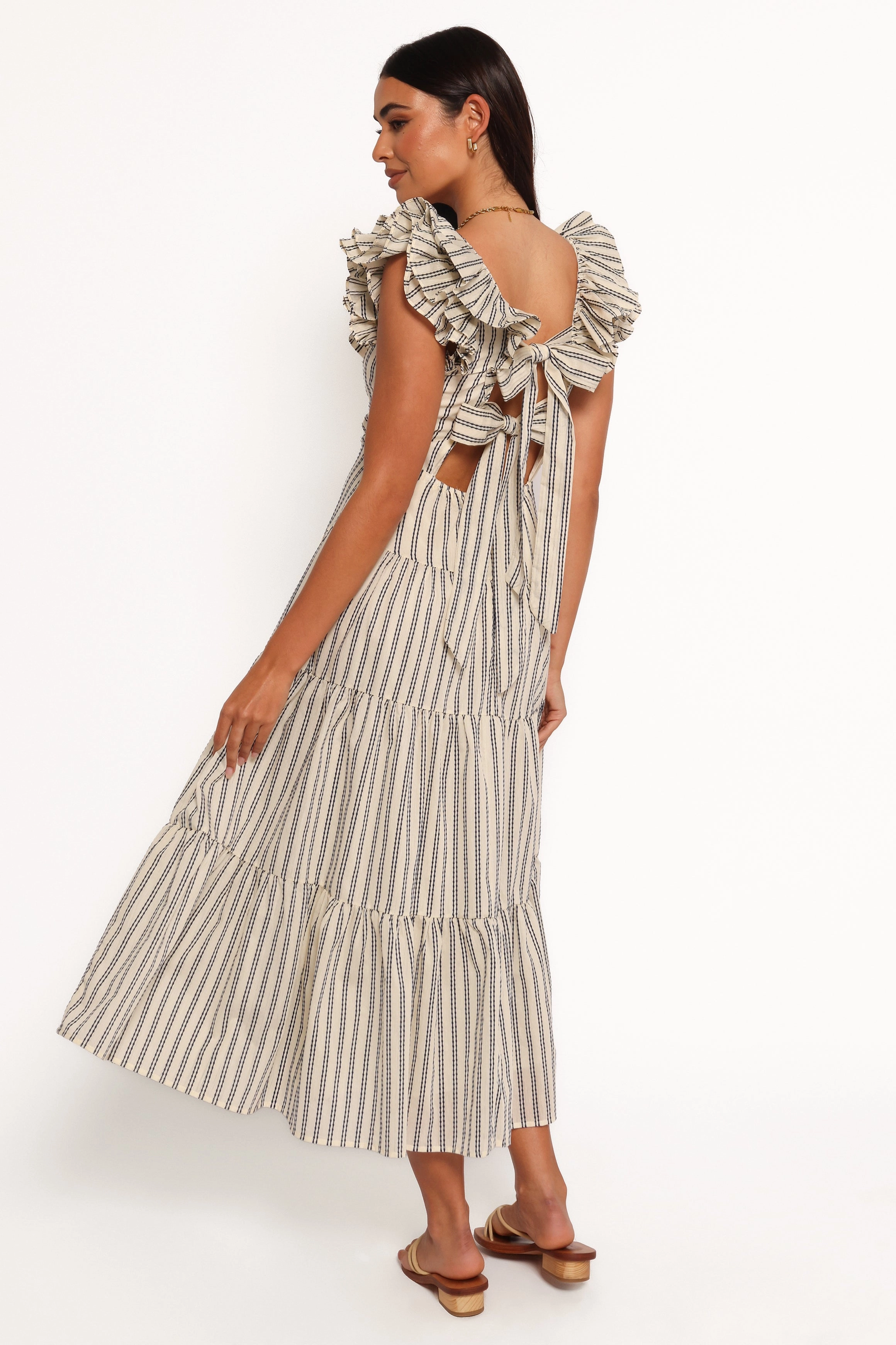 Tailored Style Vibrant evening gown Bobbie Midi Dress - Neutral Stripe