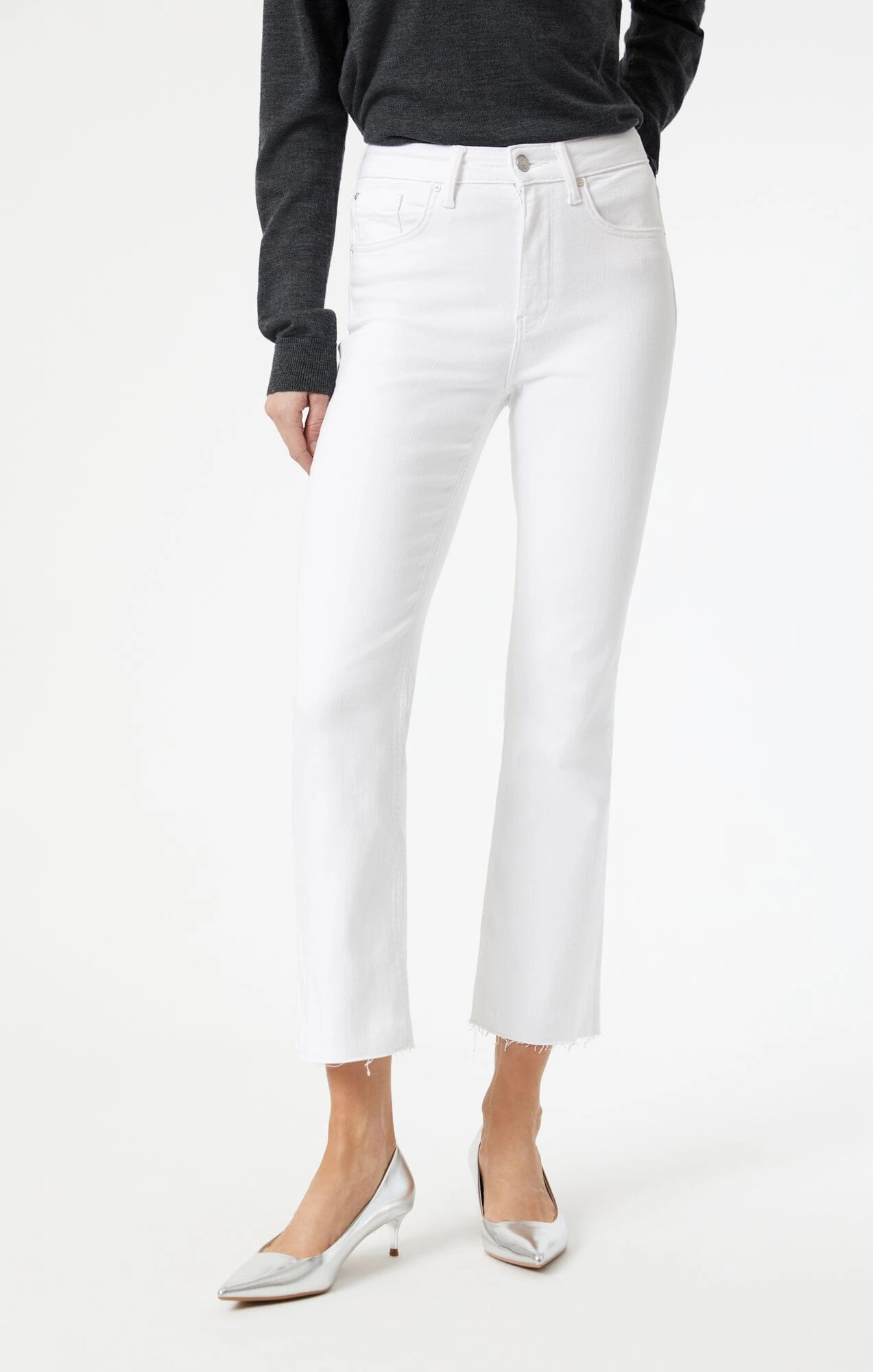ANIKA CROP FLARE IN WHITE LA BLUE Layer Friendly Piece Reliable Outfit