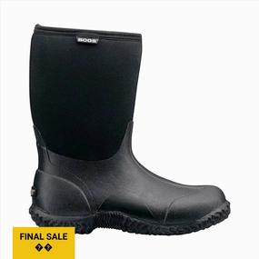 Bogs Women's Classic Mid Rain Boot - Black Padded Tongue Quick Move