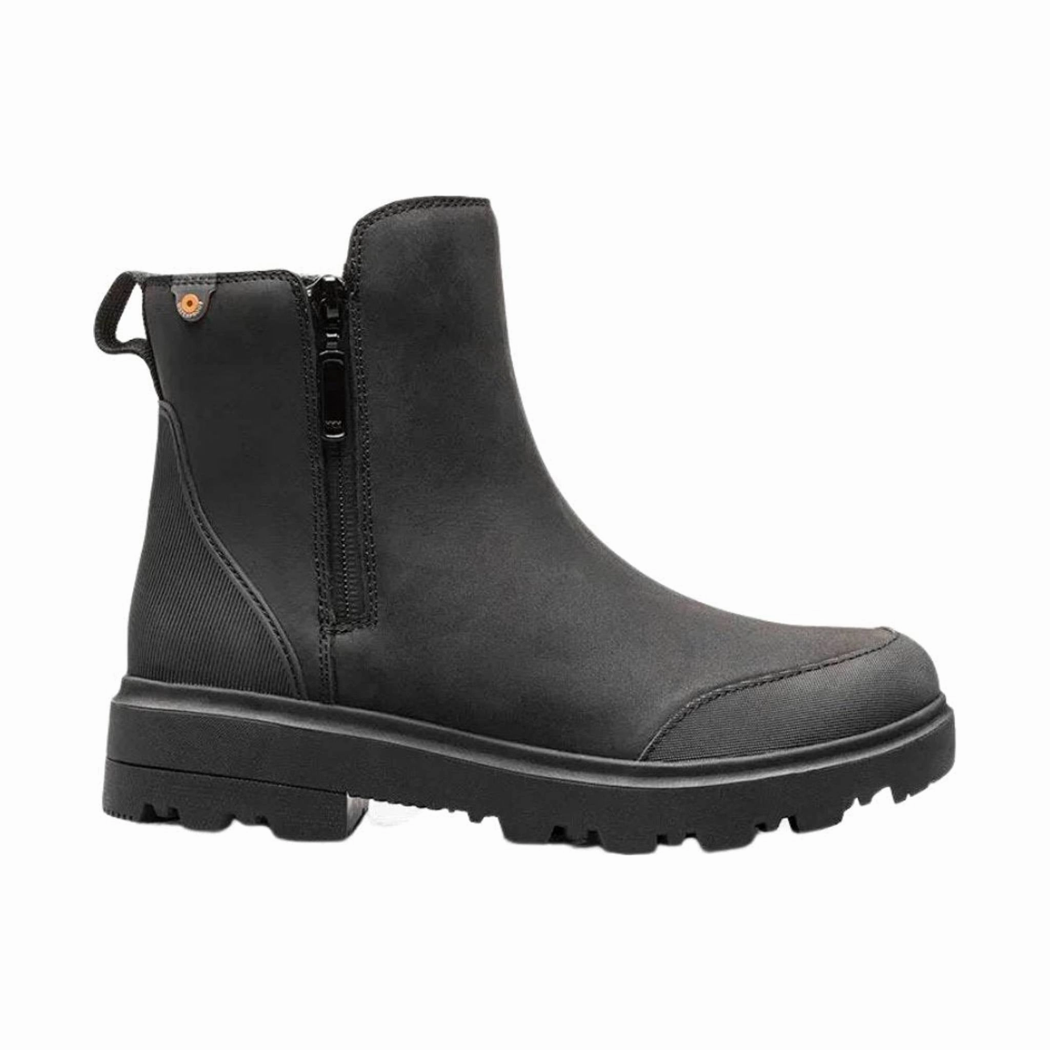 Bogs Women's Holly Zip Leather Rain Boot - Black Energy Return Midsole Low Profile Night Travel
