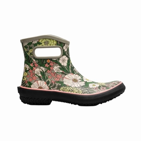 Bogs Women's Patch Ankle Vintage Floral Garden Rain Boots - Taupe Multi Quiet Sole
