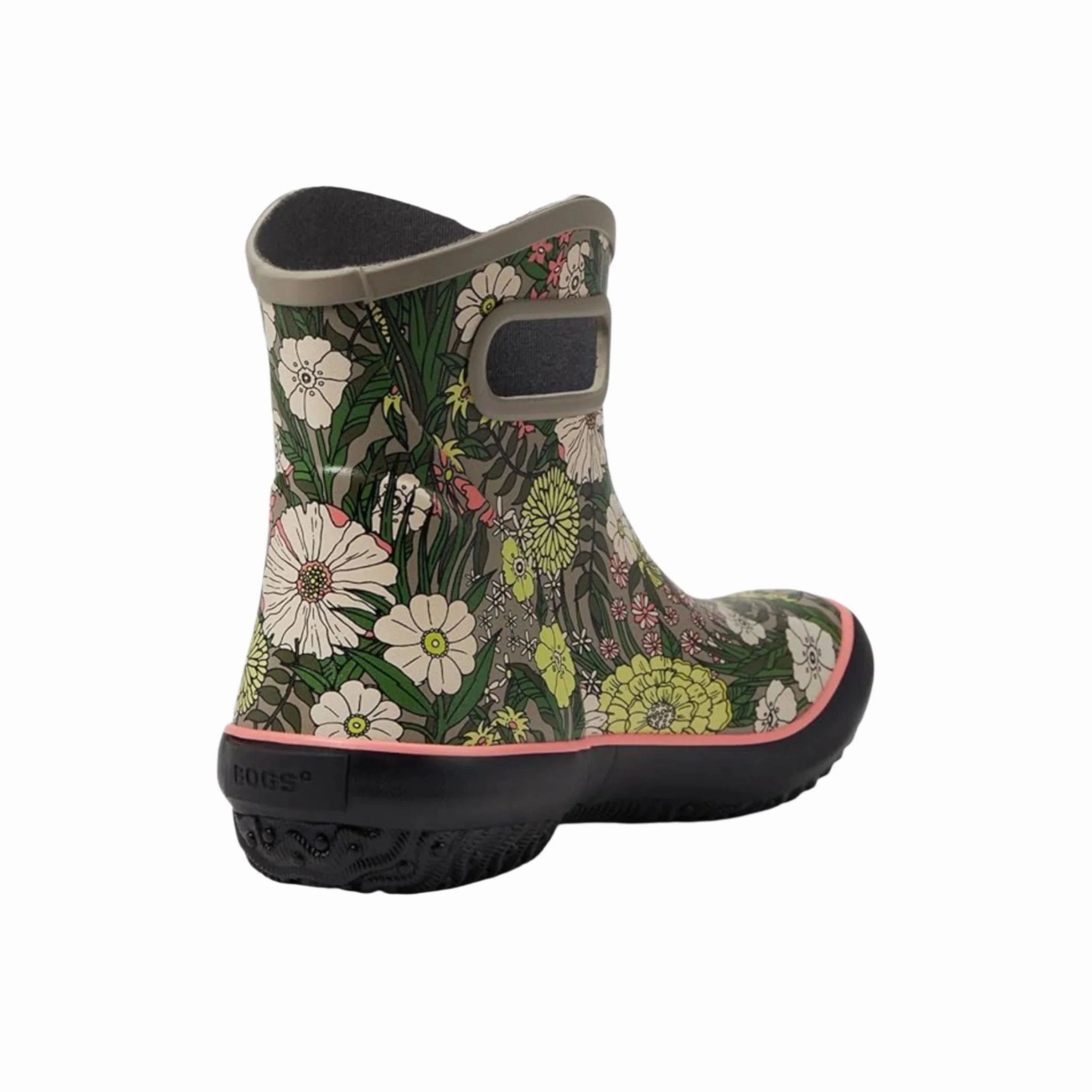 Padded Interior Mountain Climber Bogs Women's Patch Ankle Vintage Floral Garden Rain Boots - Taupe Multi