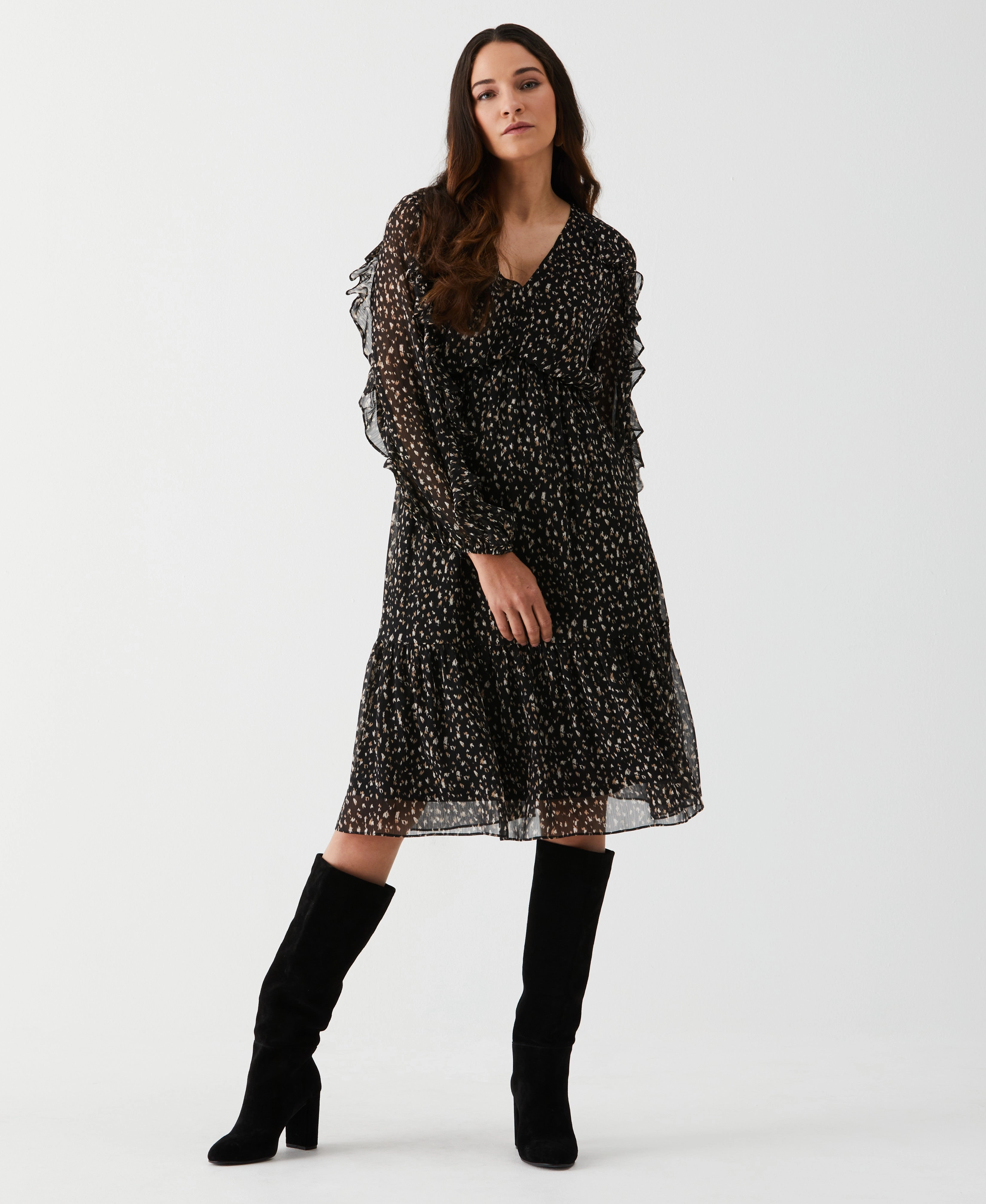 Printed Ruffle Dress Modern Appearance