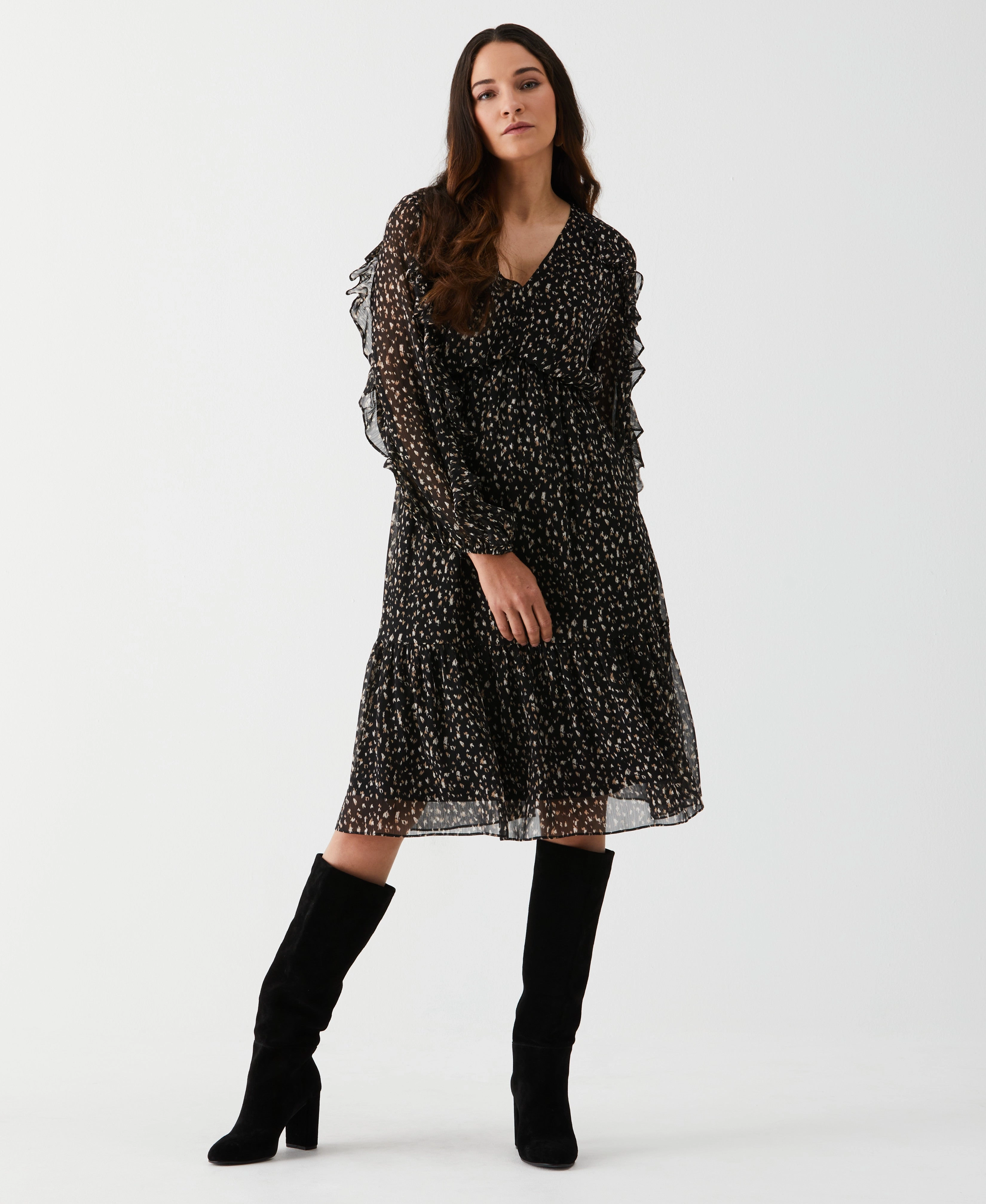 Form Focus Feminine Vibe Printed Ruffle Dress