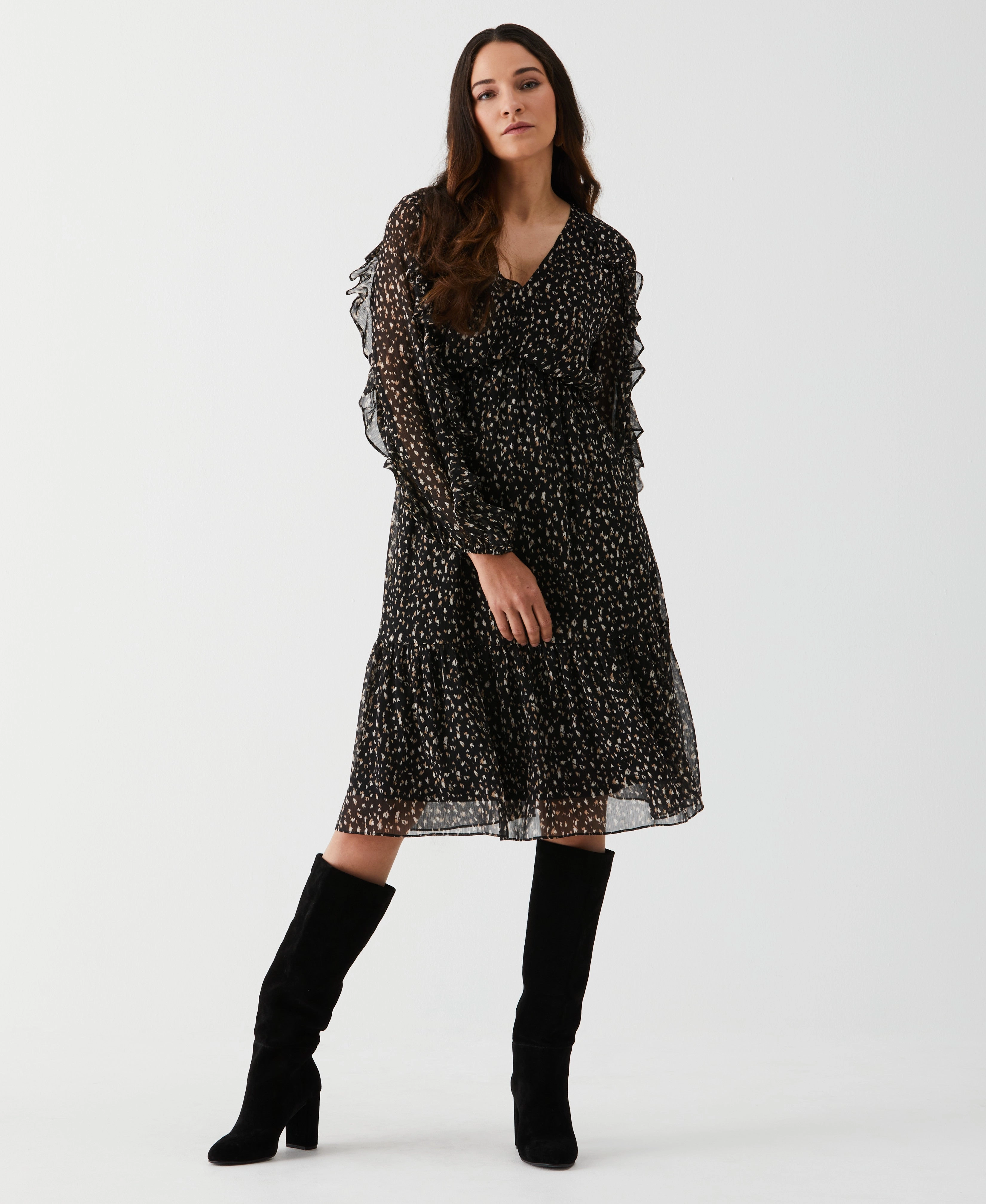 Printed Ruffle Dress Glam Touch