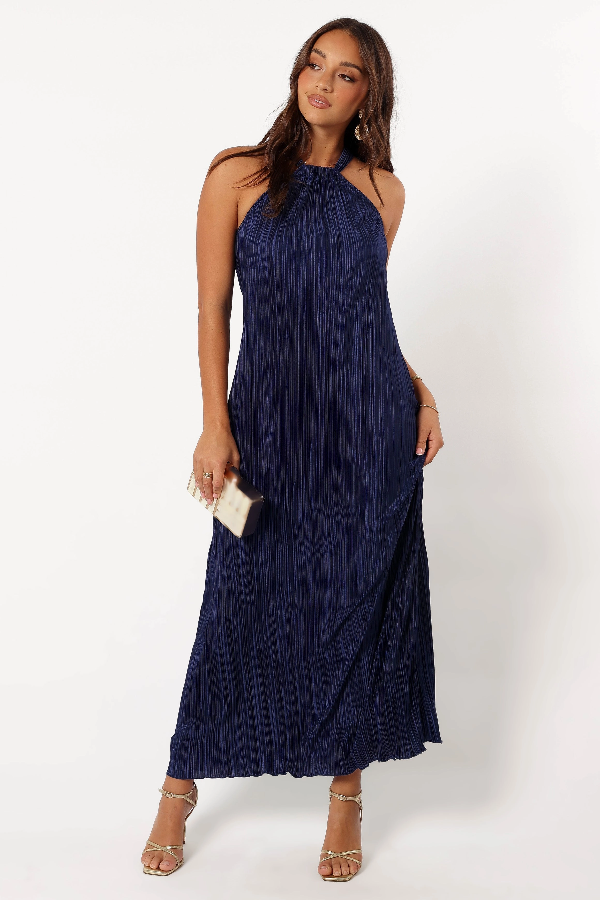 Melody Plisse Halter Maxi Dress - Navy Music-Concert