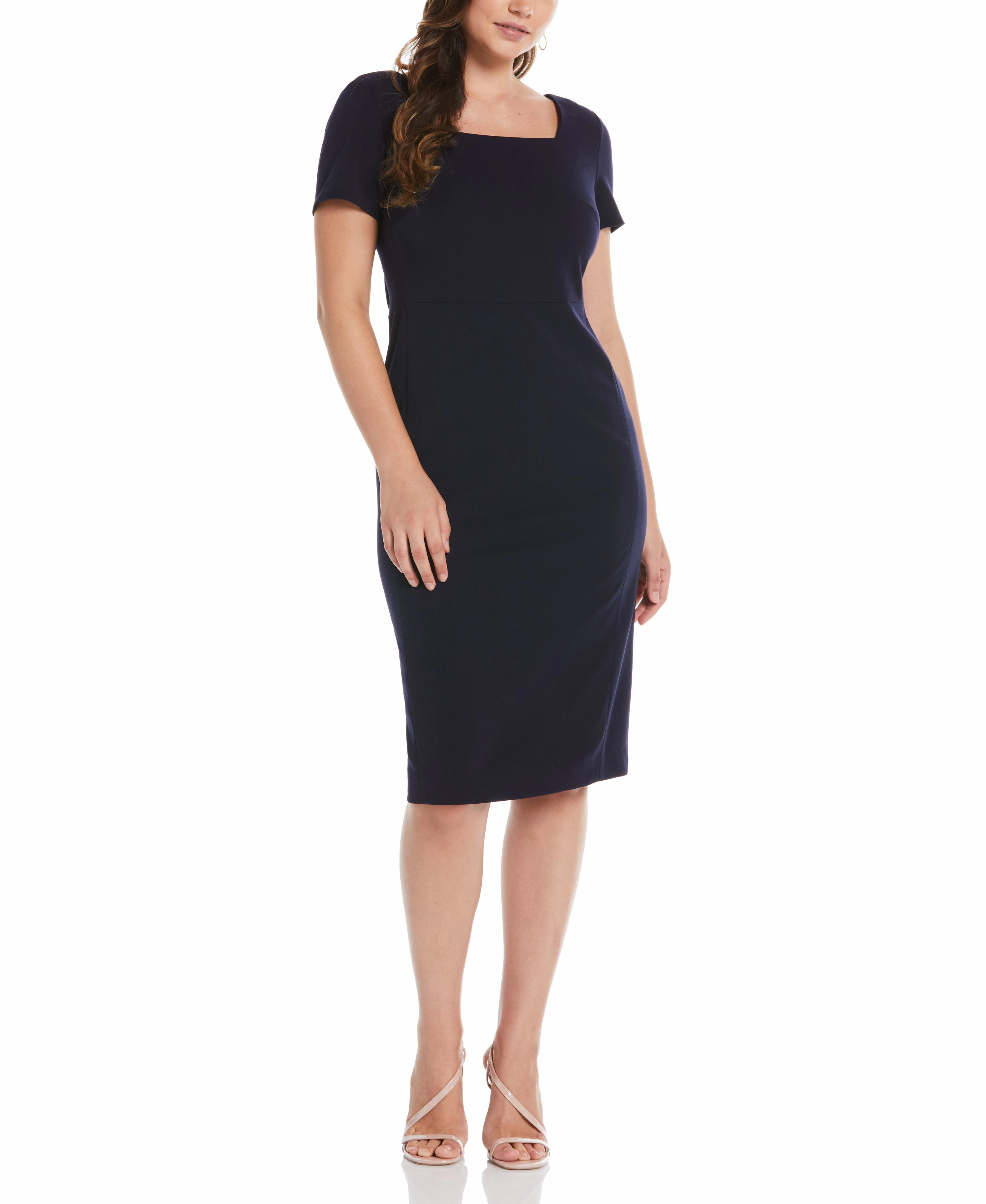 Stylish and Simple Balanced Lines Gabardine Square Neck Dress